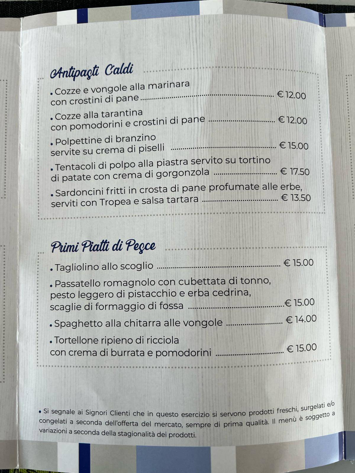 Ristorante Cala 46 Rimini меню