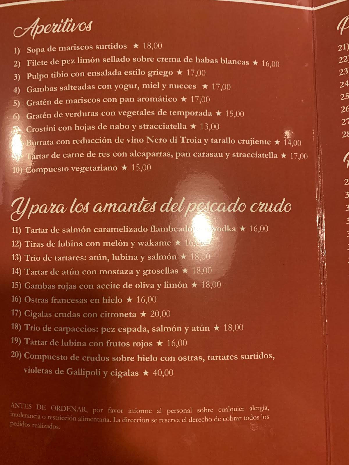 Ristorante Opera Bari меню