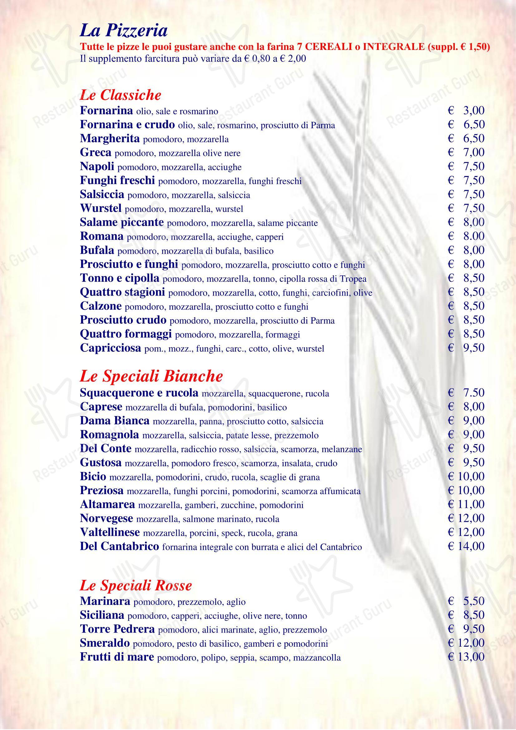 菜单 кафе Ristorante Pizzeria Altamarea в Торре Педрере