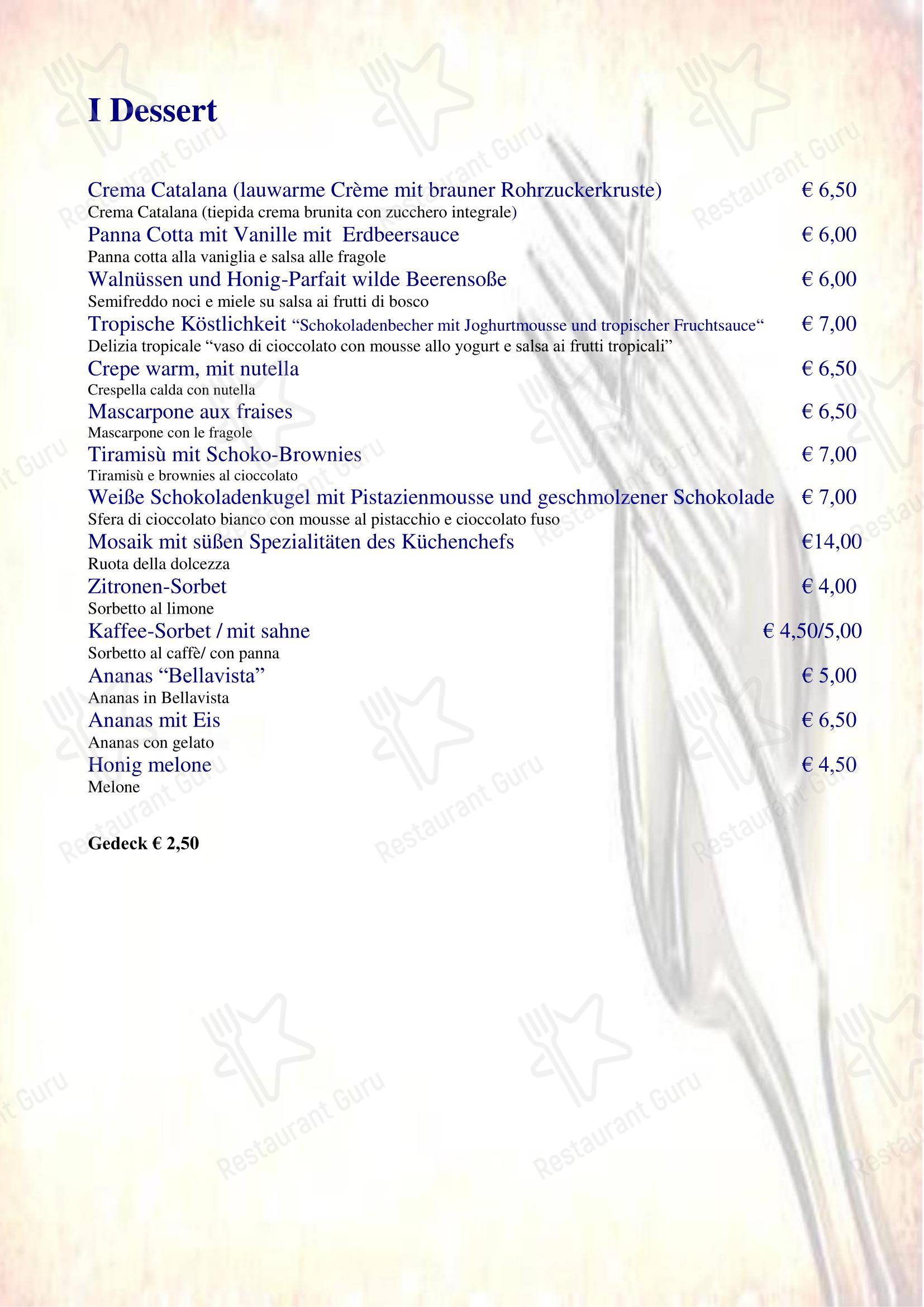 Основное меню кафе Ristorante Pizzeria Altamarea