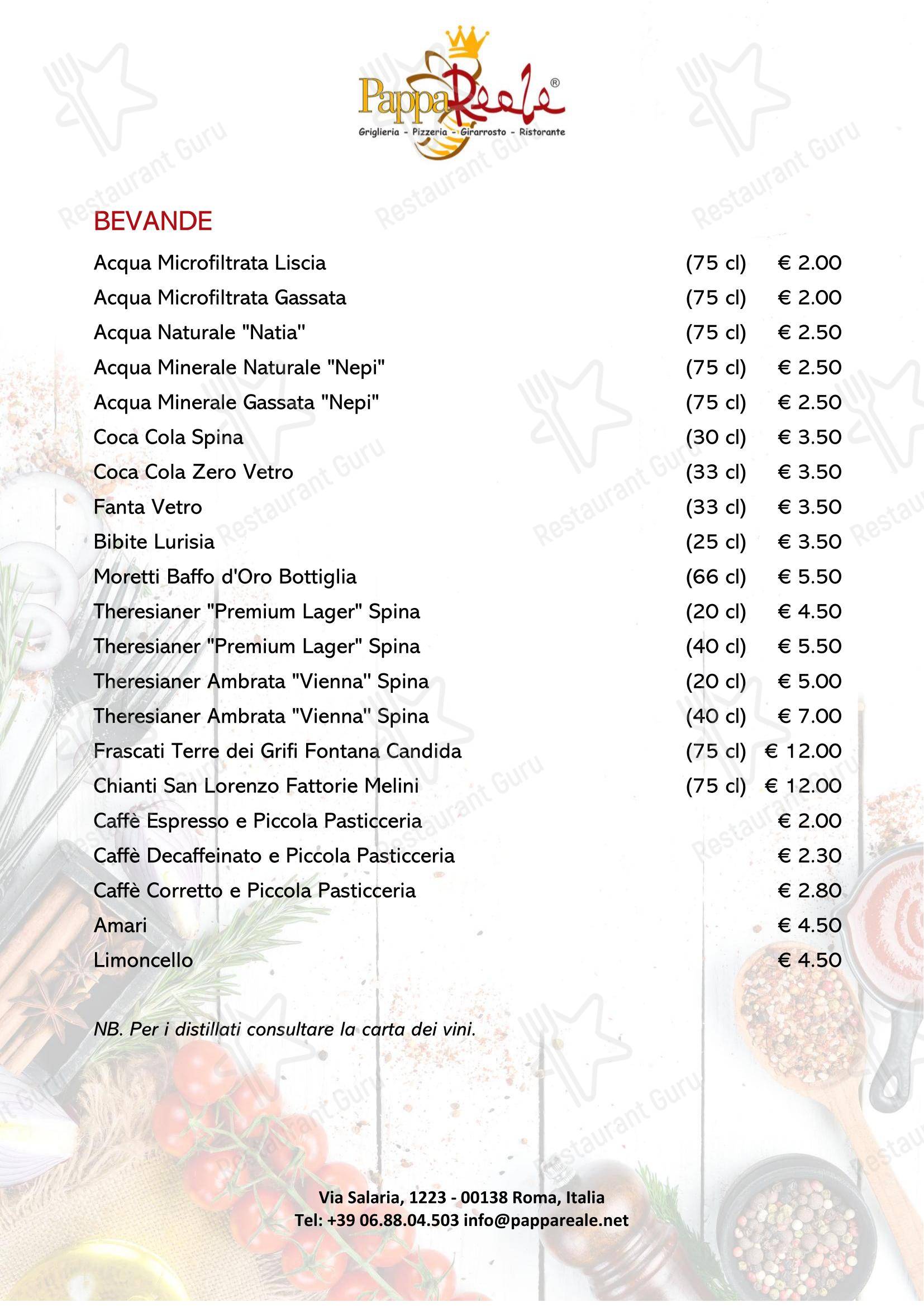 Меню пиццерии Ristorante Pizzeria - PappaReale - Меню