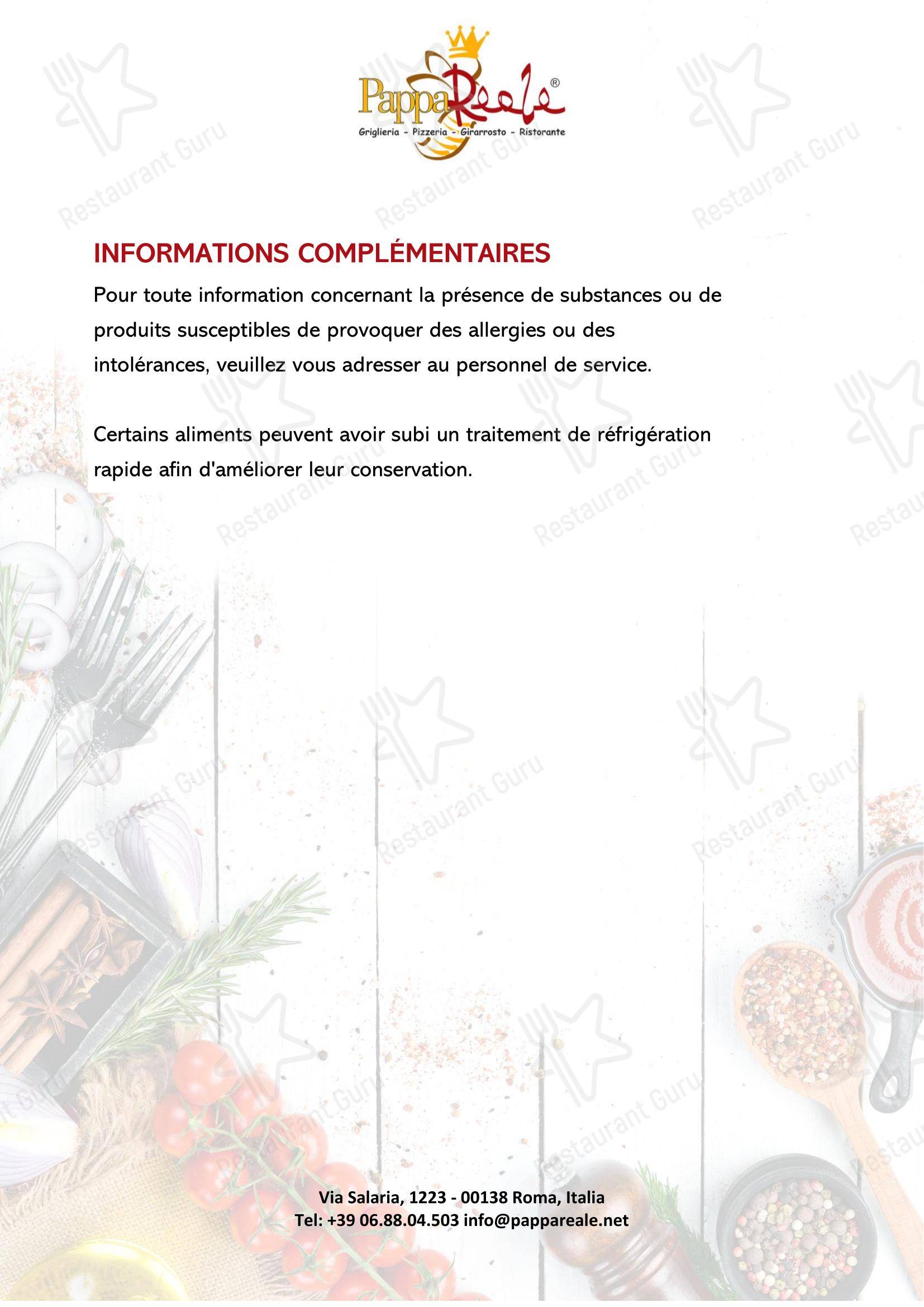 菜单 пиццерии Ristorante Pizzeria - PappaReale