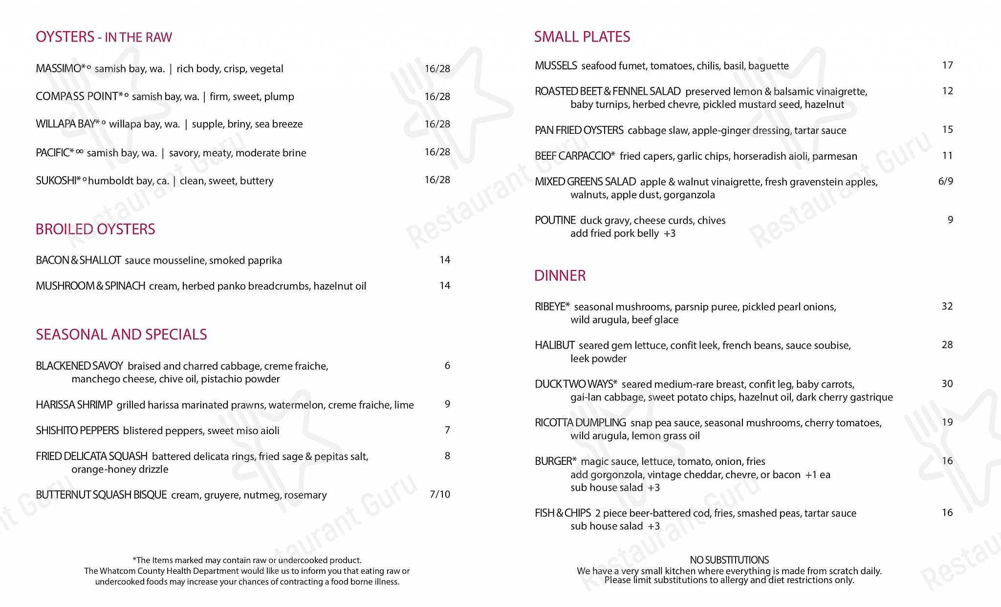 Christmas Menu паба и бара Rock and Rye Oyster House в Беллингхеме
