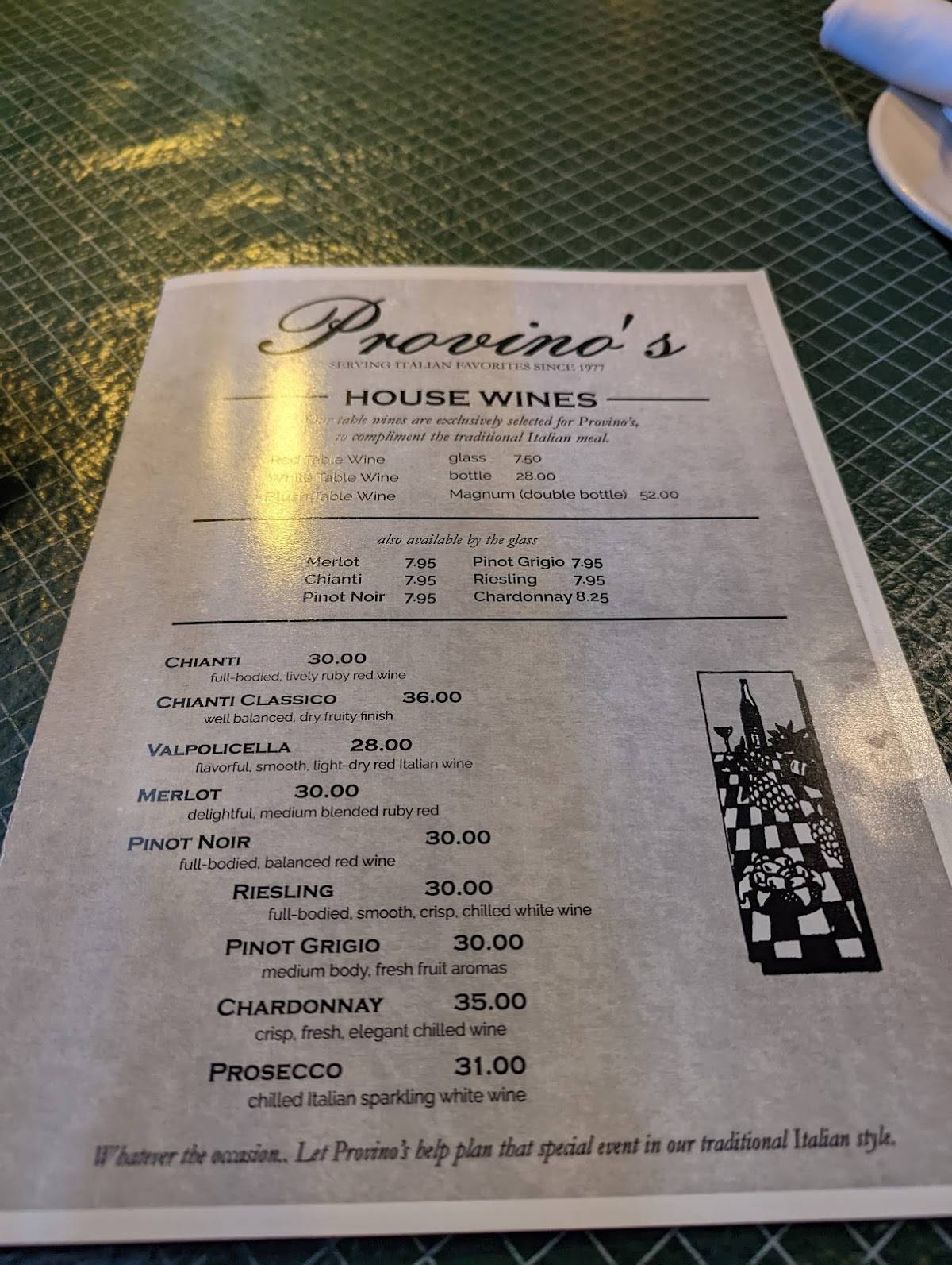 Provino's Italian Restaurant меню