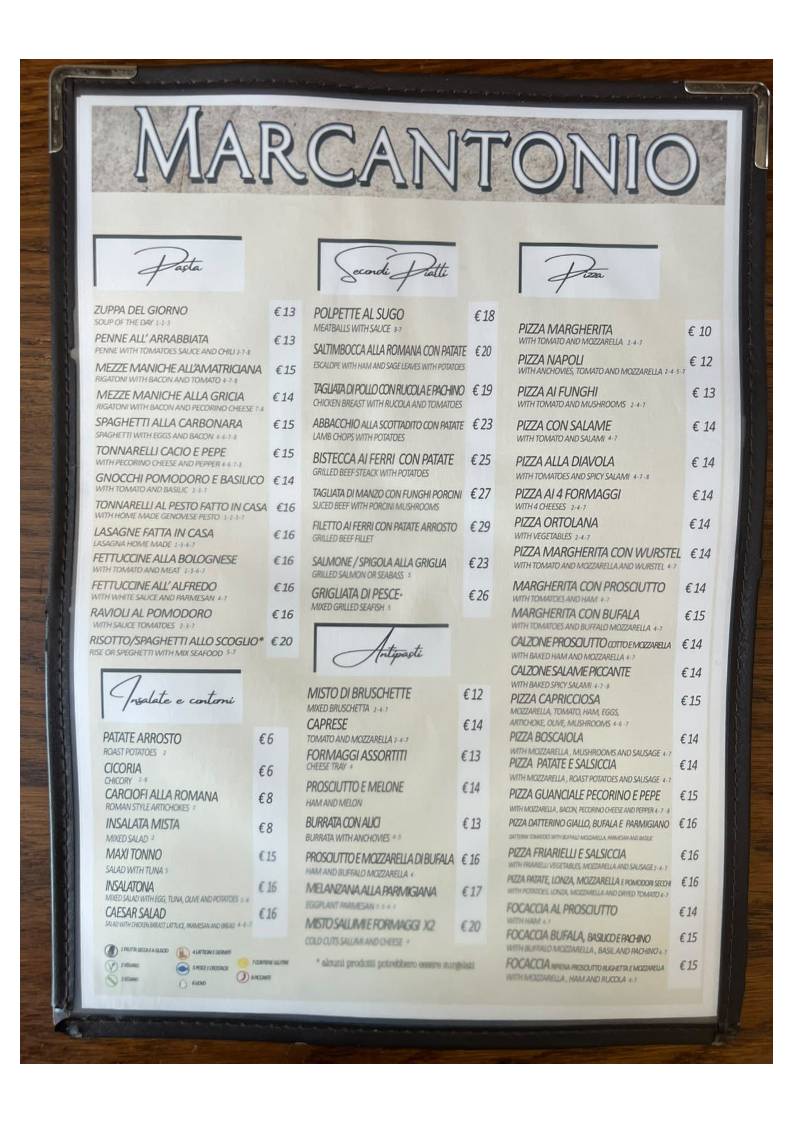 Ristorante Pizzeria Marcantonio меню