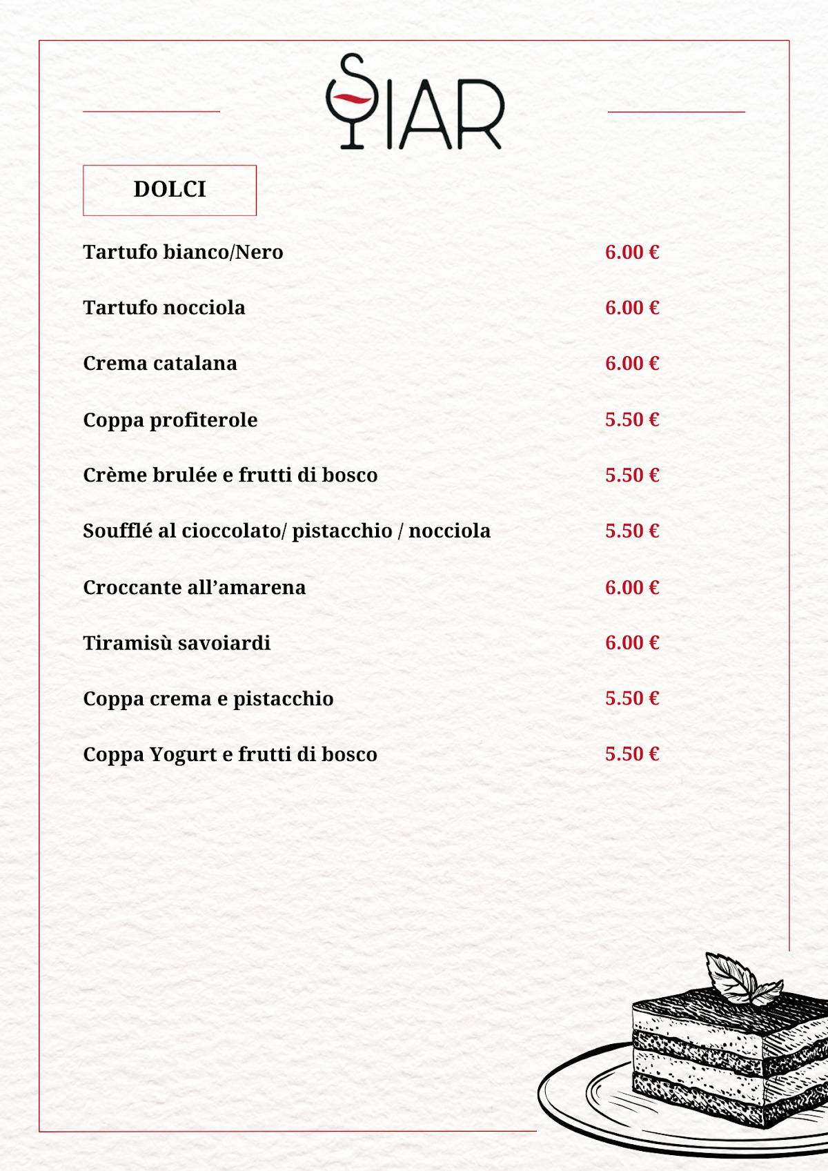 Siar Ristorante Bistrot меню