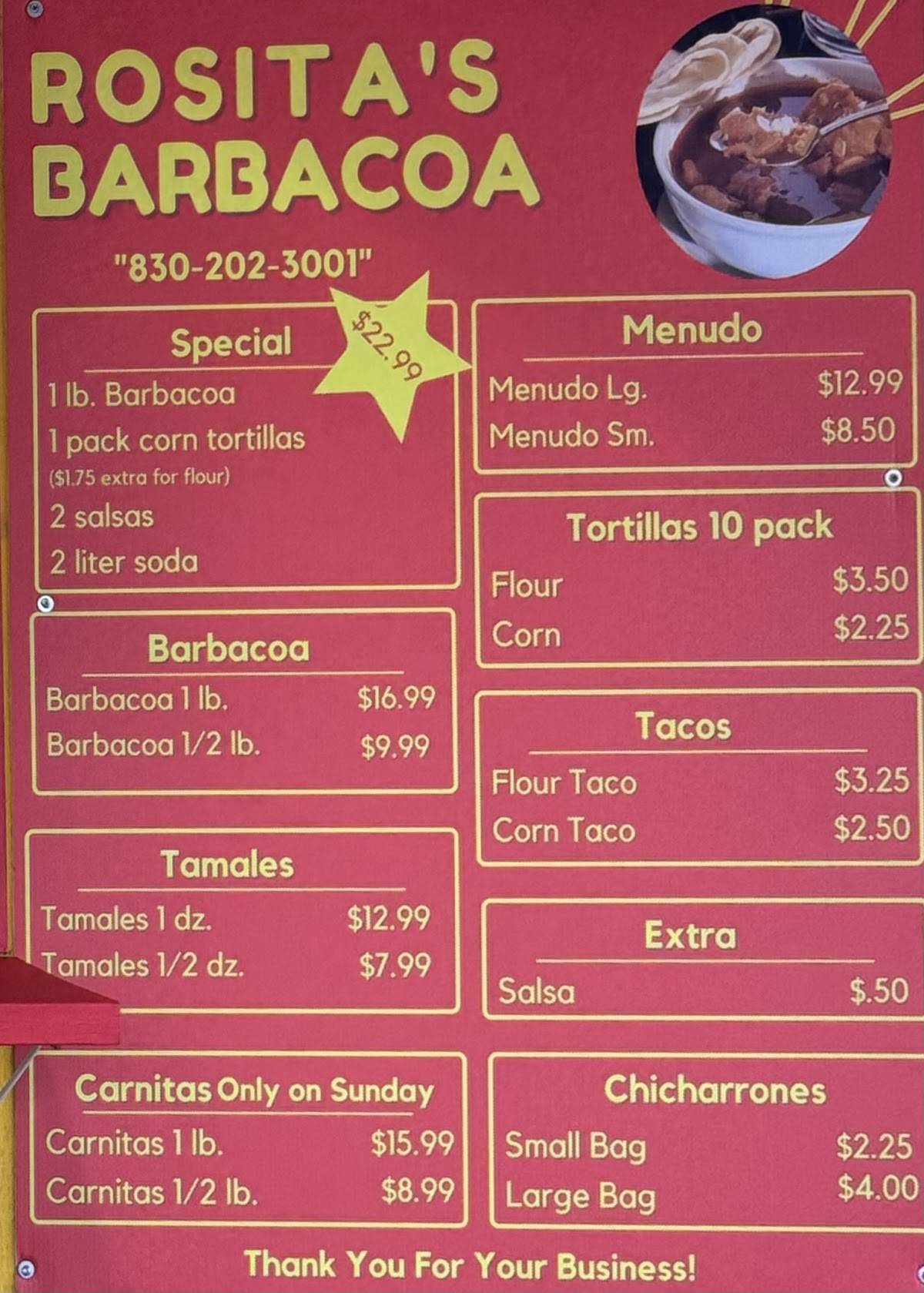 Rositas Barbacoa меню