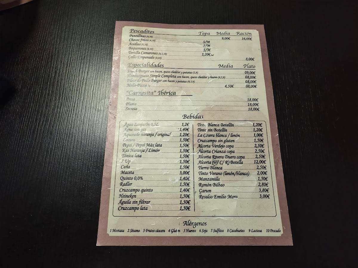 Bar los Hermanos меню