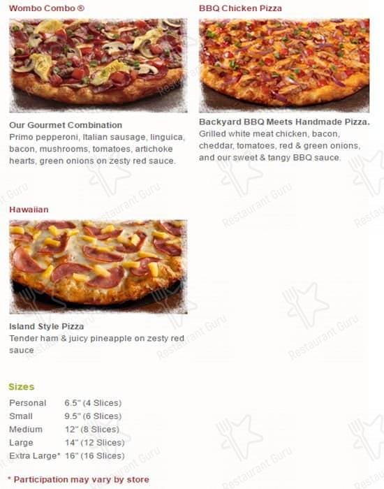 Round Table Pizza меню
