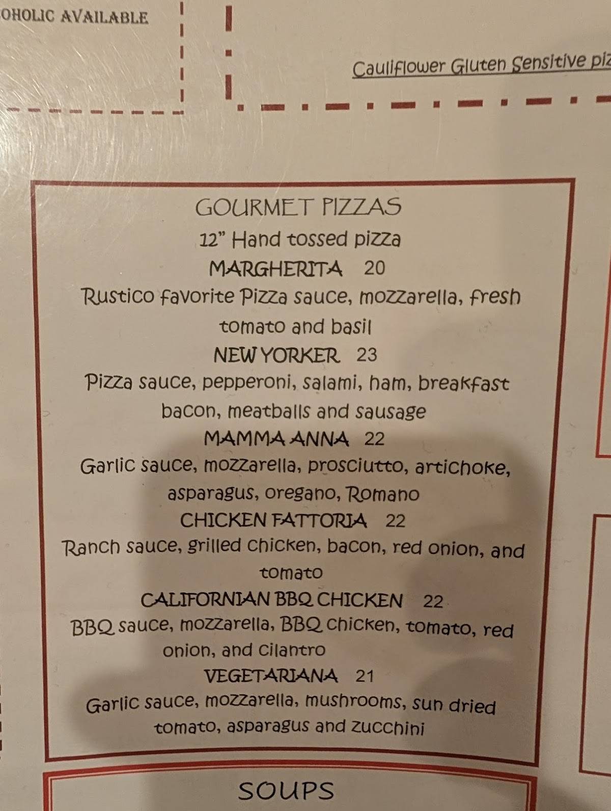 Rustico Ristorante & Pizzeria меню