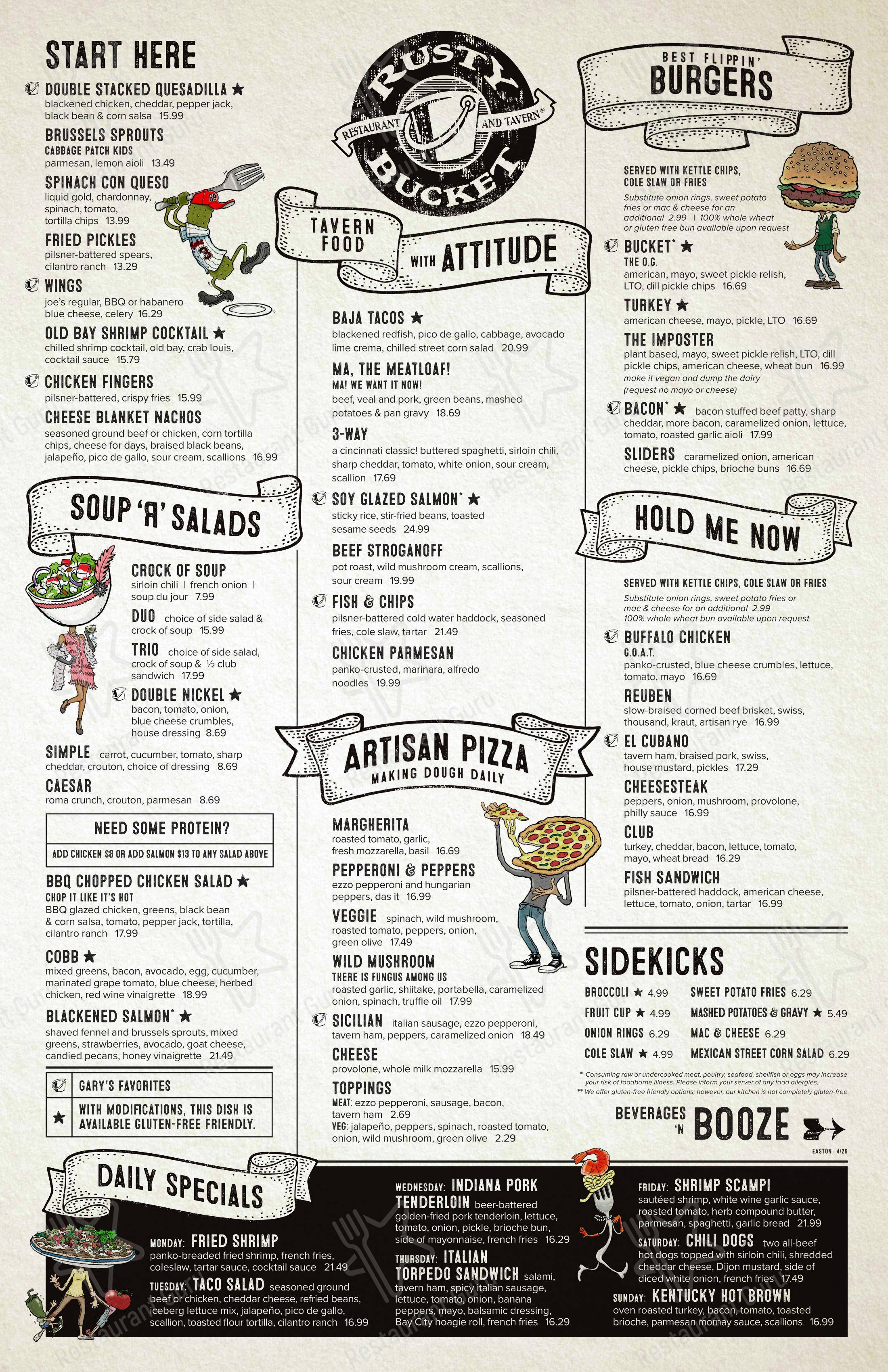Меню паба и бара Rusty Bucket Restaurant and Tavern - 菜单
