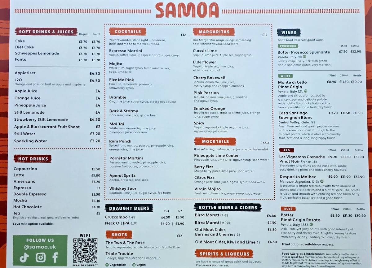 SAMOA меню