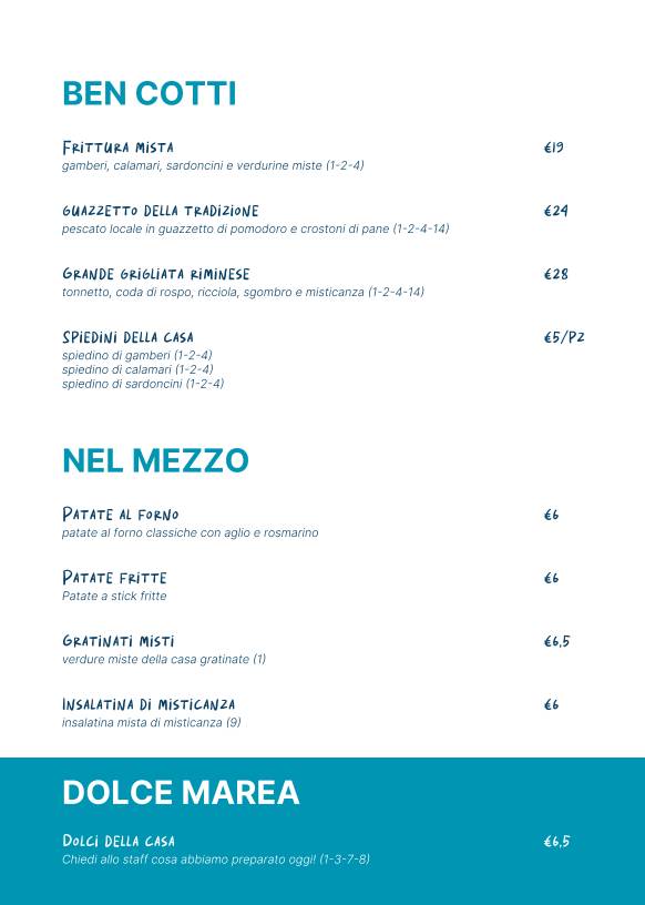Sabbia Bianca Rimini Ristorante меню