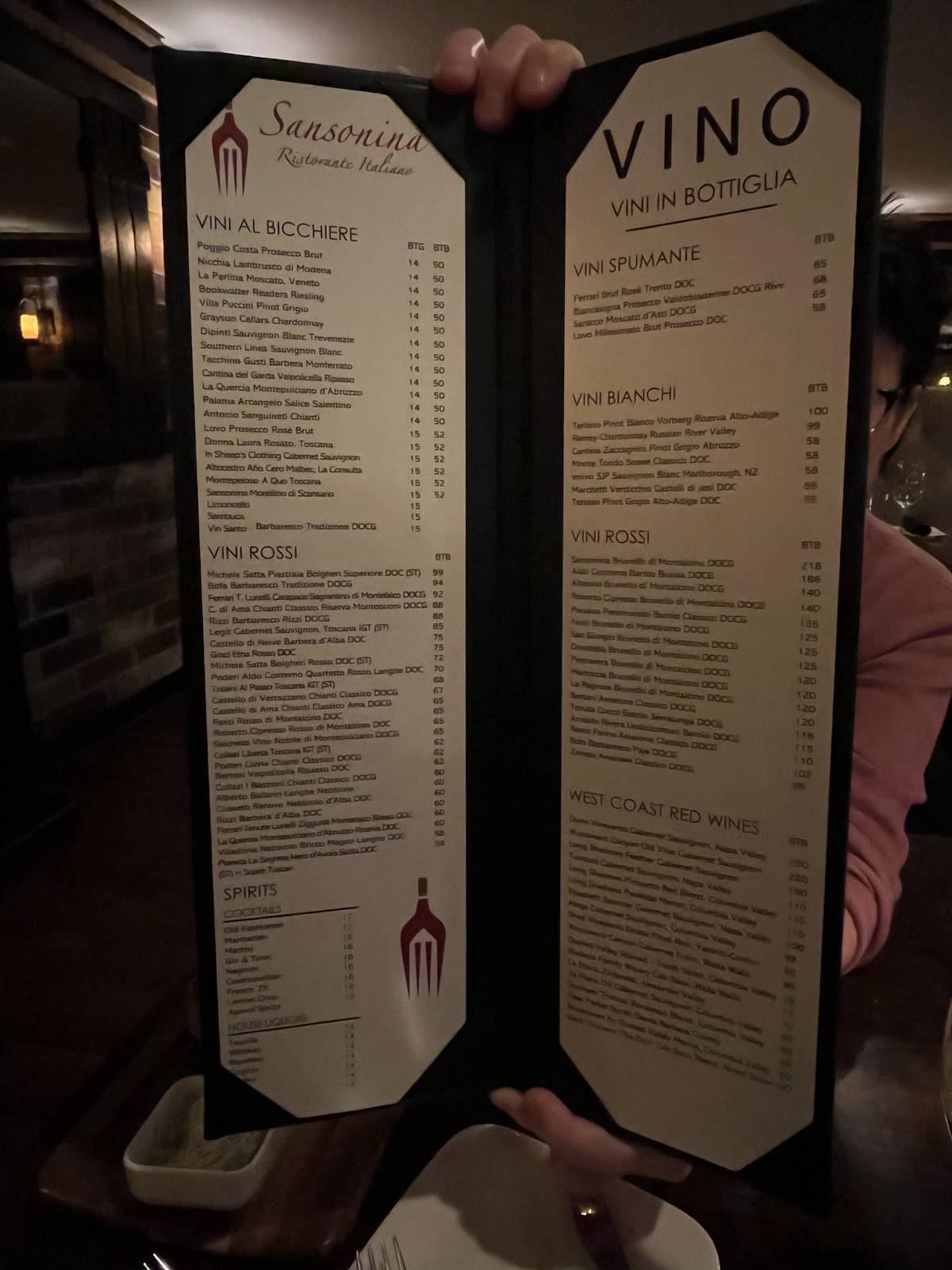 Sansonina Ristorante Italiano меню