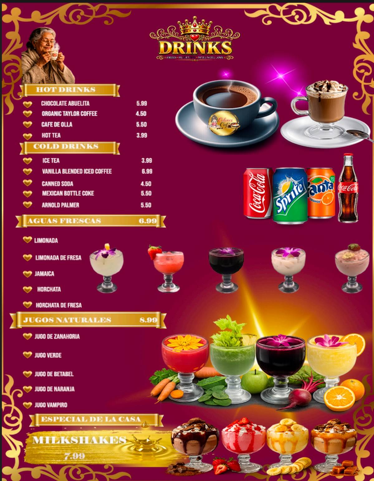 Colores Café меню