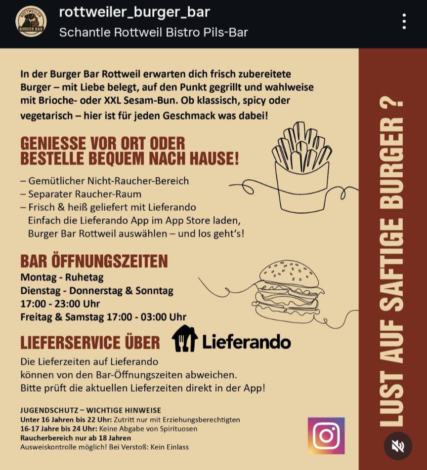 Schantle Rottweil меню