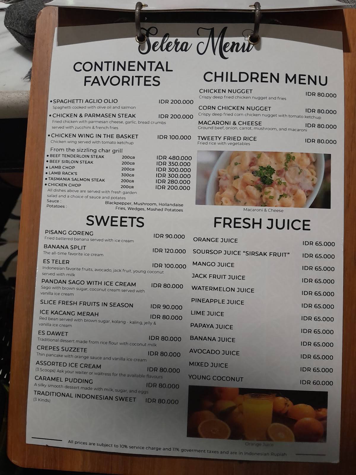 Selera Restaurant меню