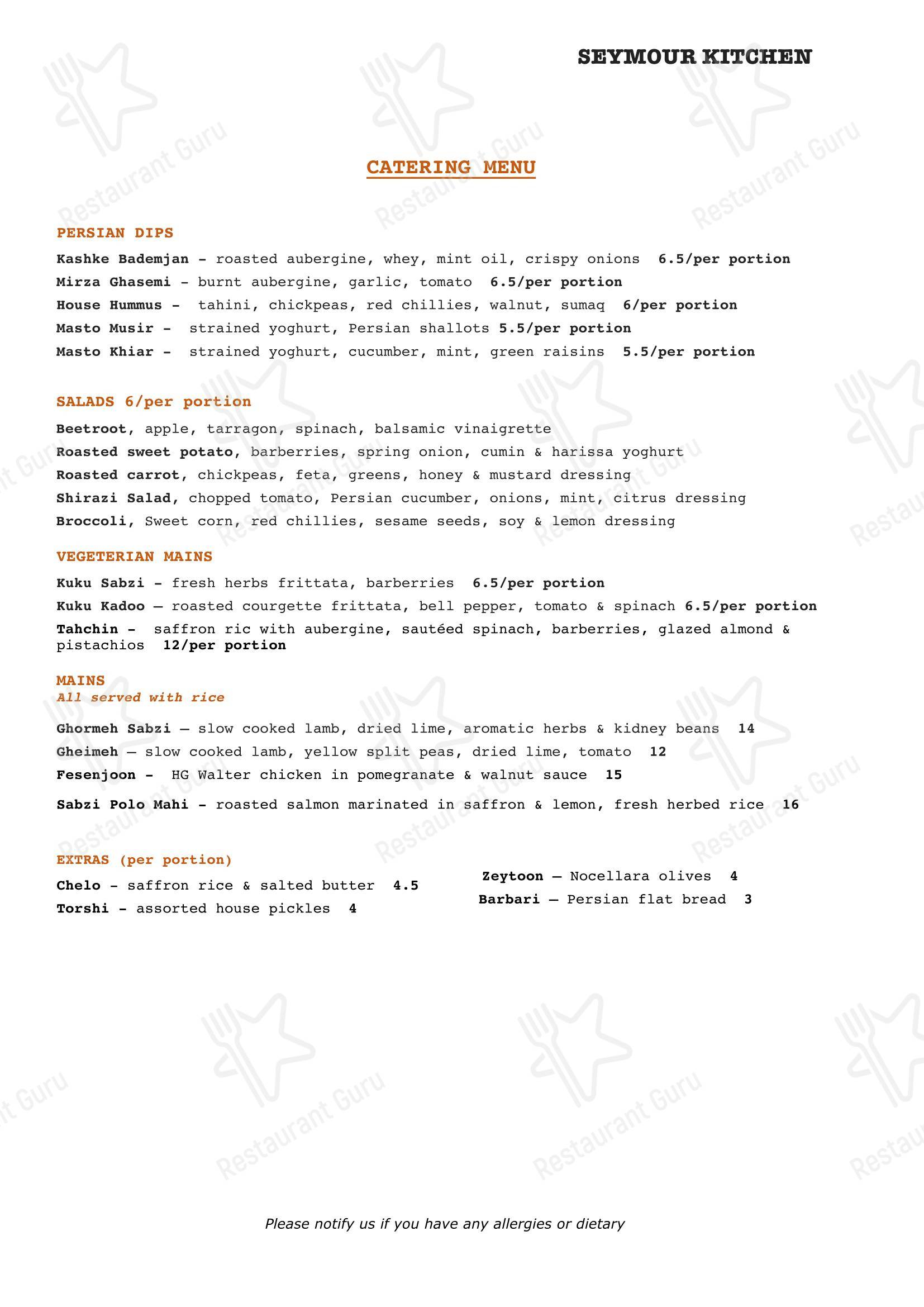 Меню ресторана Seymour Kitchen - Lunch Menu