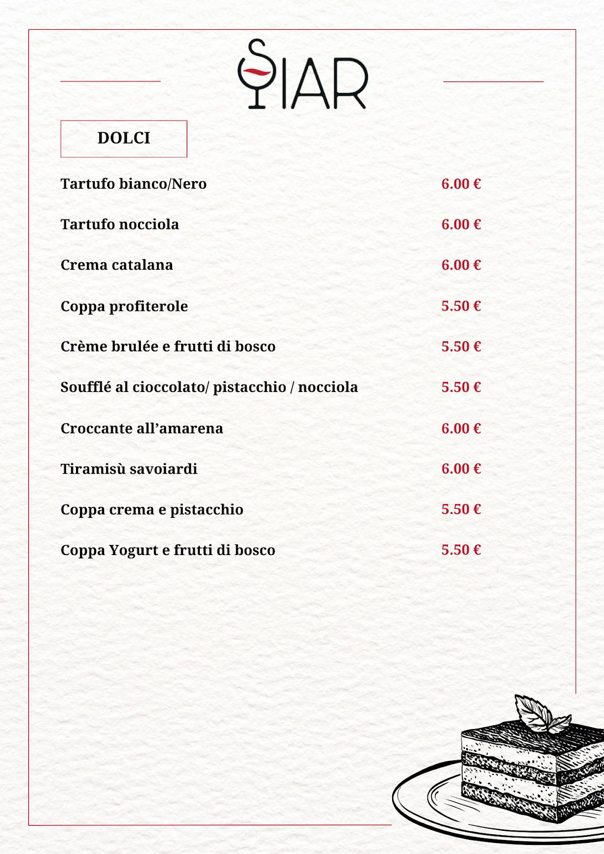 Siar Ristorante Bistrot меню