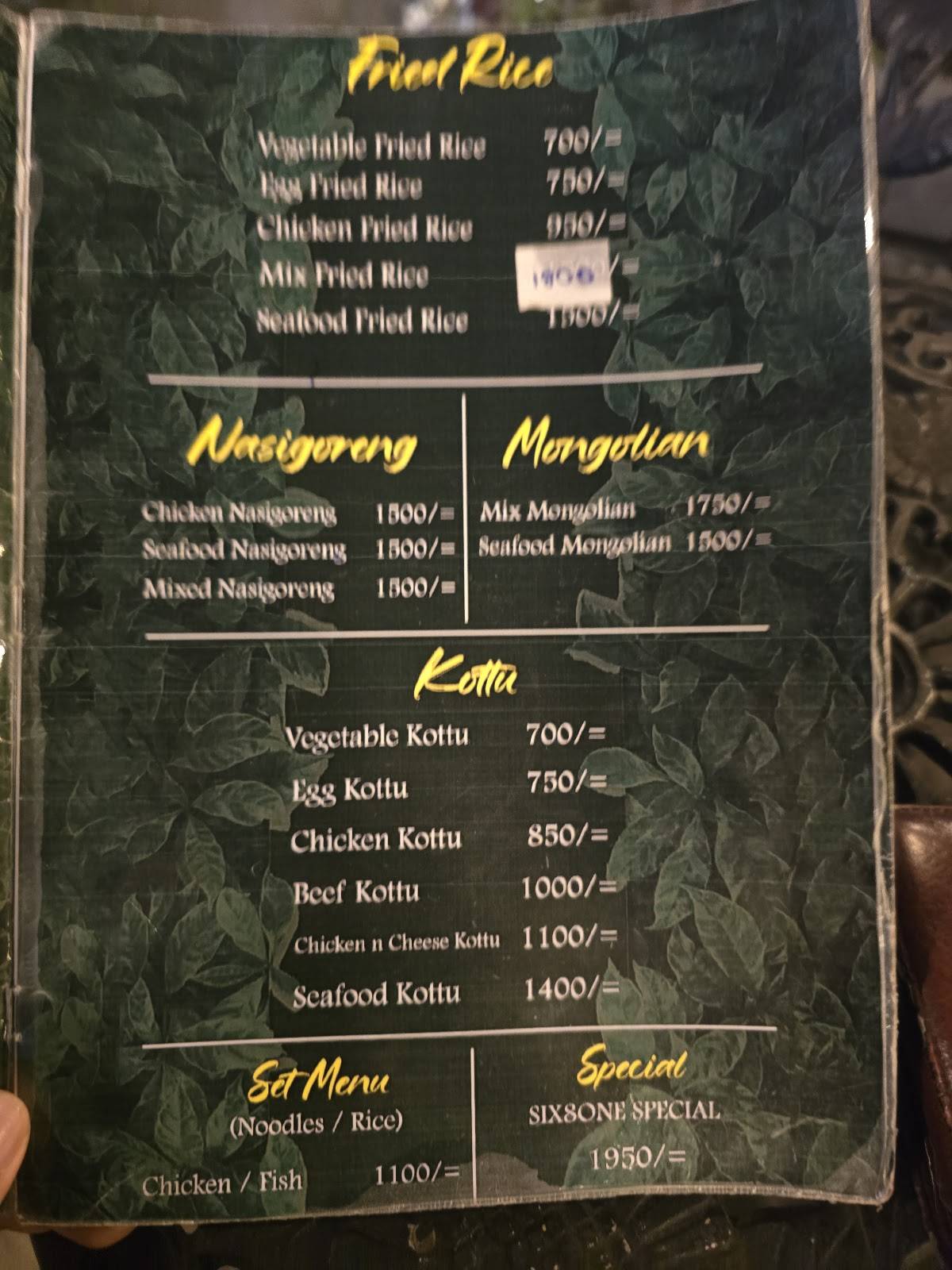 Six8one Restaurant & Pub - Kandy меню