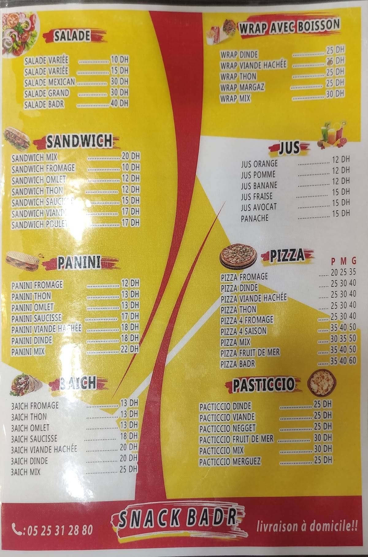 Snack BADR меню