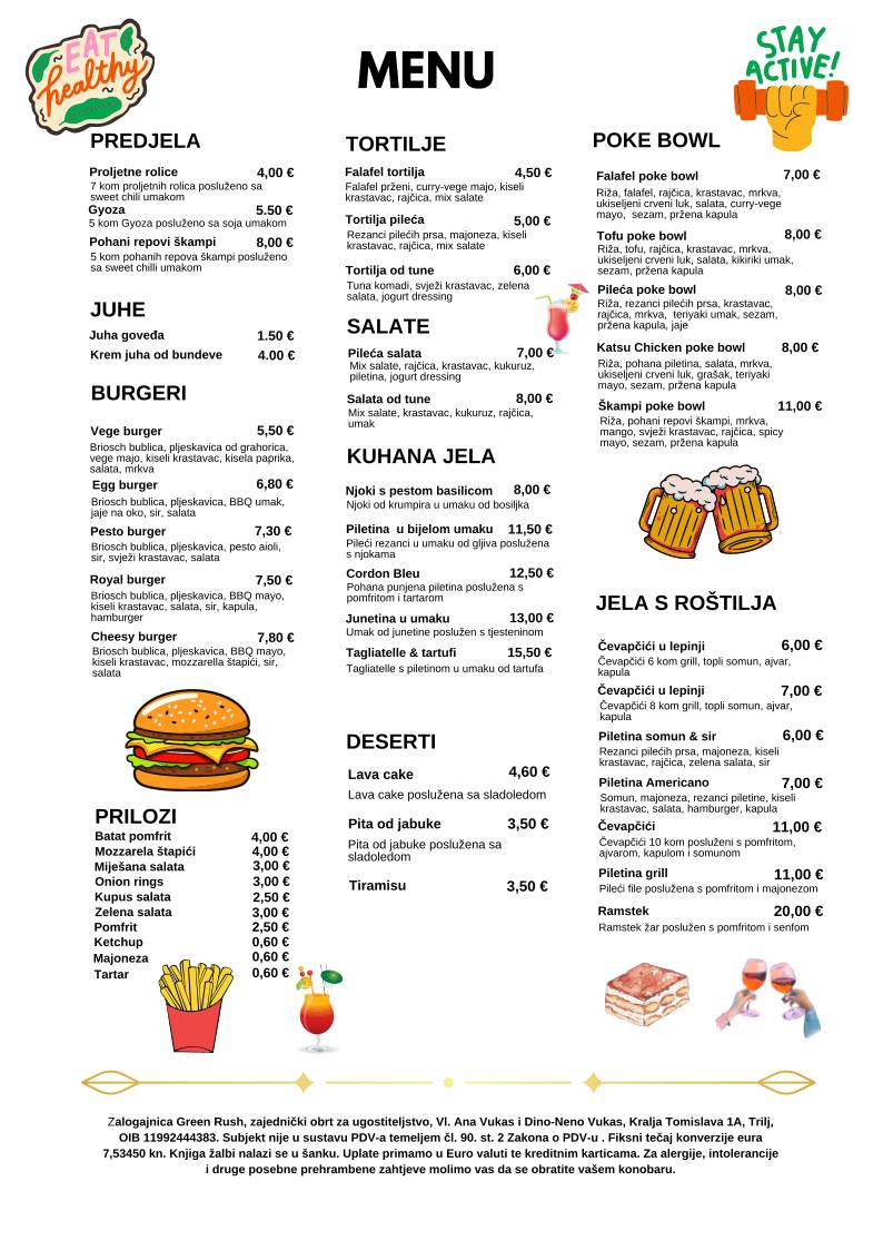 Snack bar *GREEN RUSH* меню