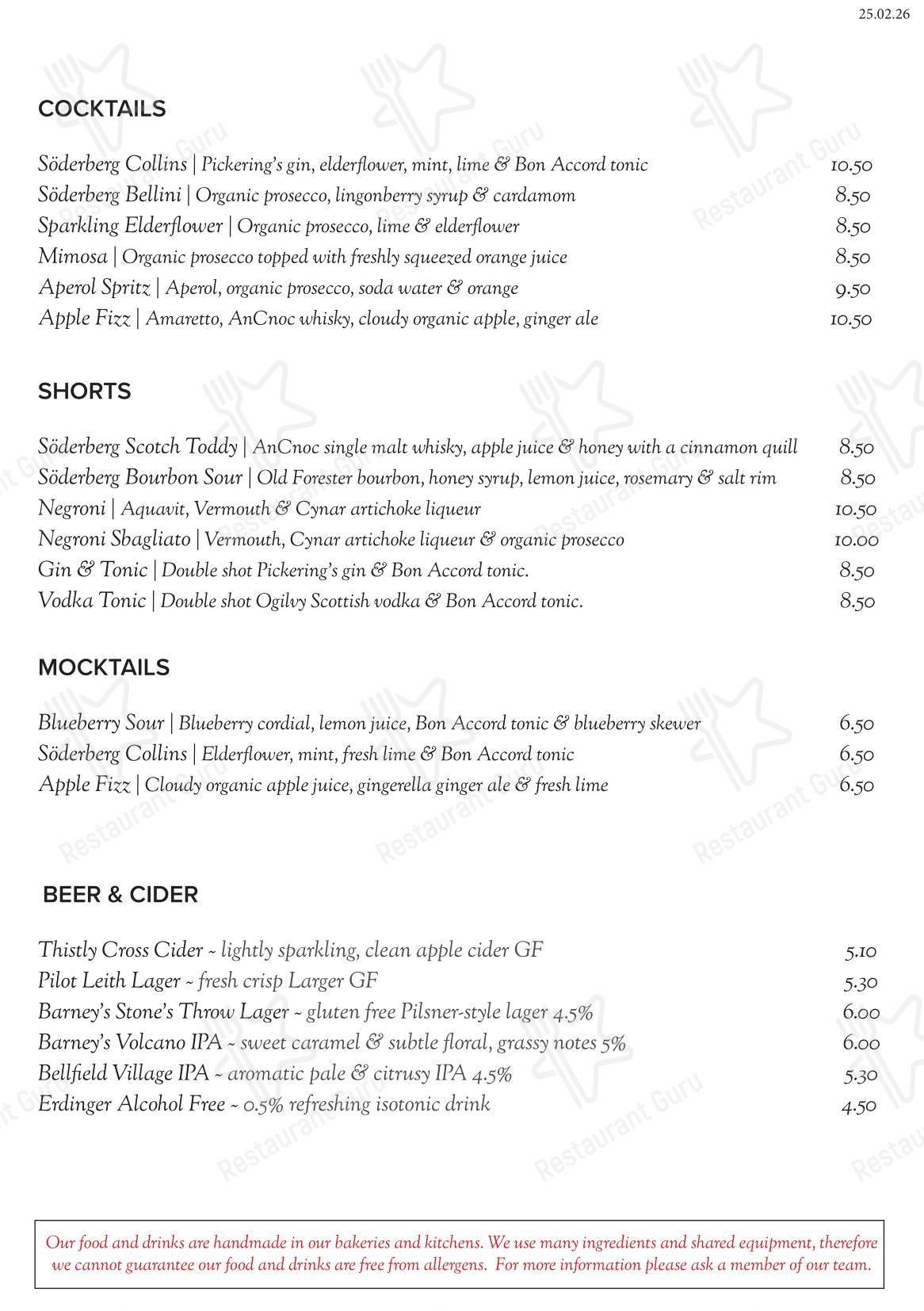Меню пиццерии Söderberg Pavilion - Lunch Menu