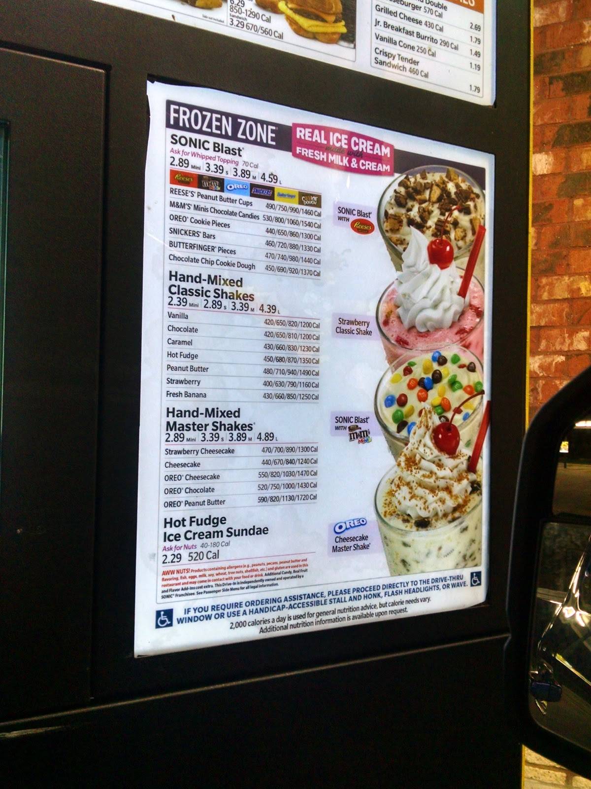 Sonic Drive-In меню