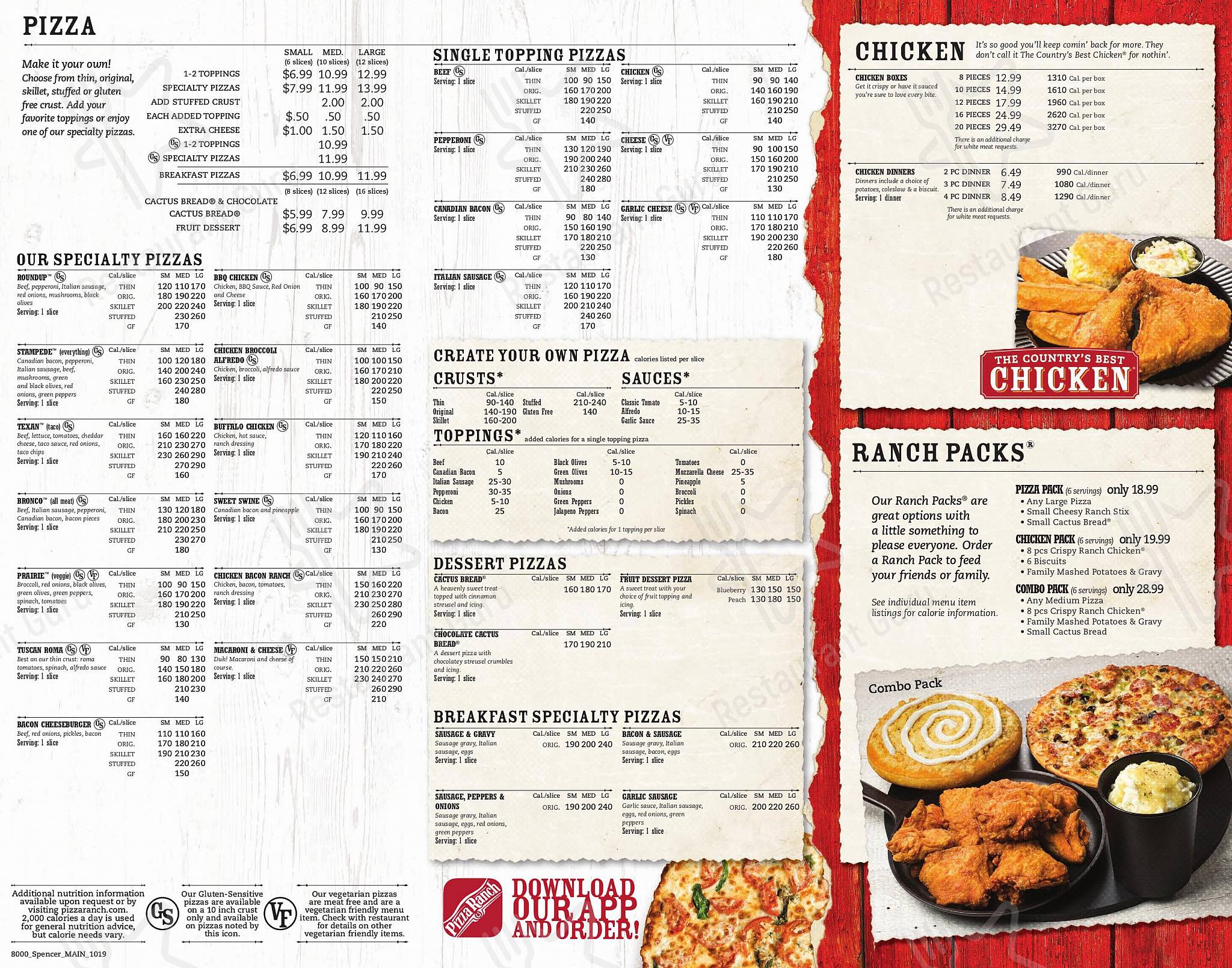 Pizza Ranch в Спенсере - Table Menu