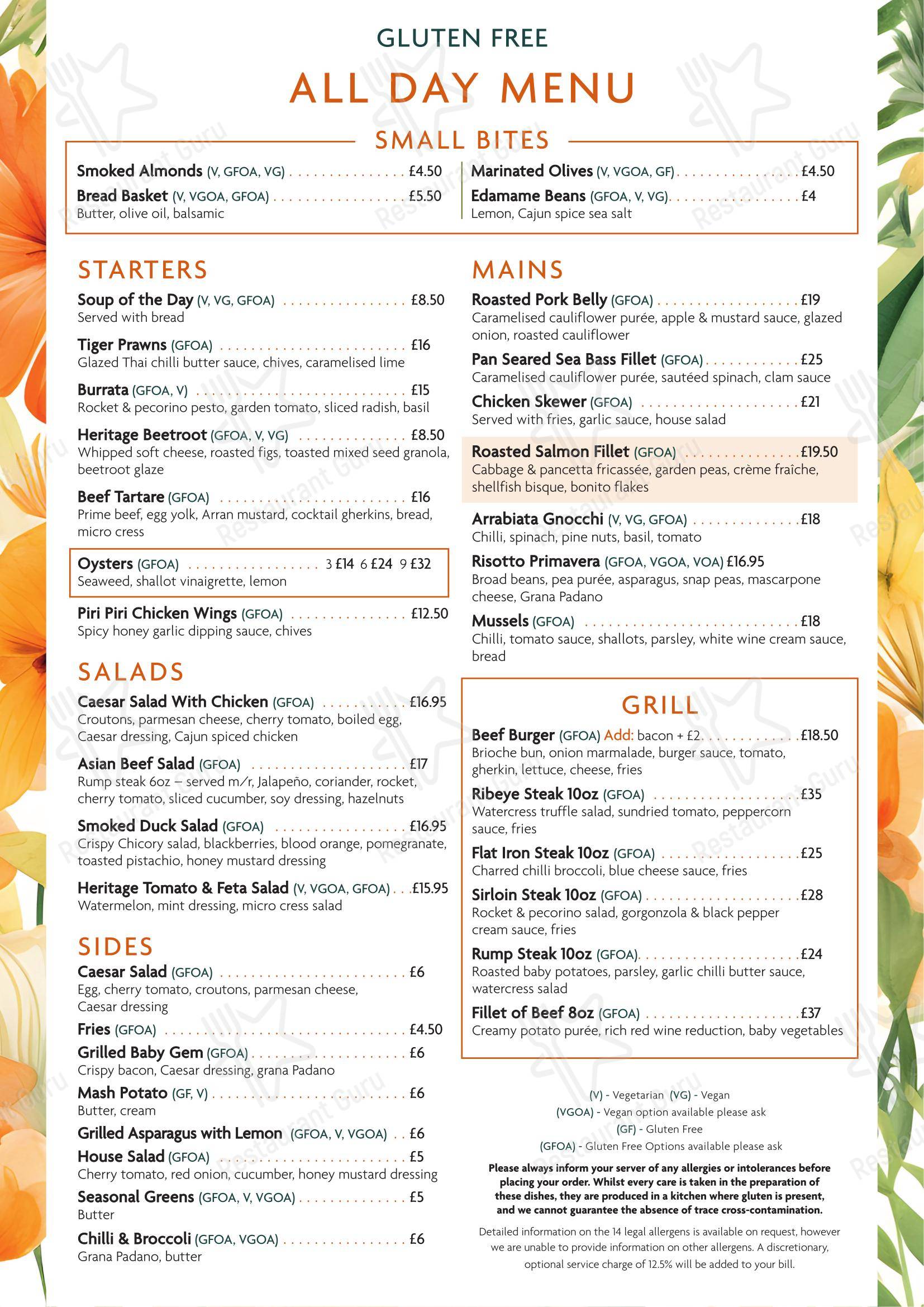 Dinner Menu ресторана Square Grill Brasserie Restaurant & Piano Bar Bath в Бате