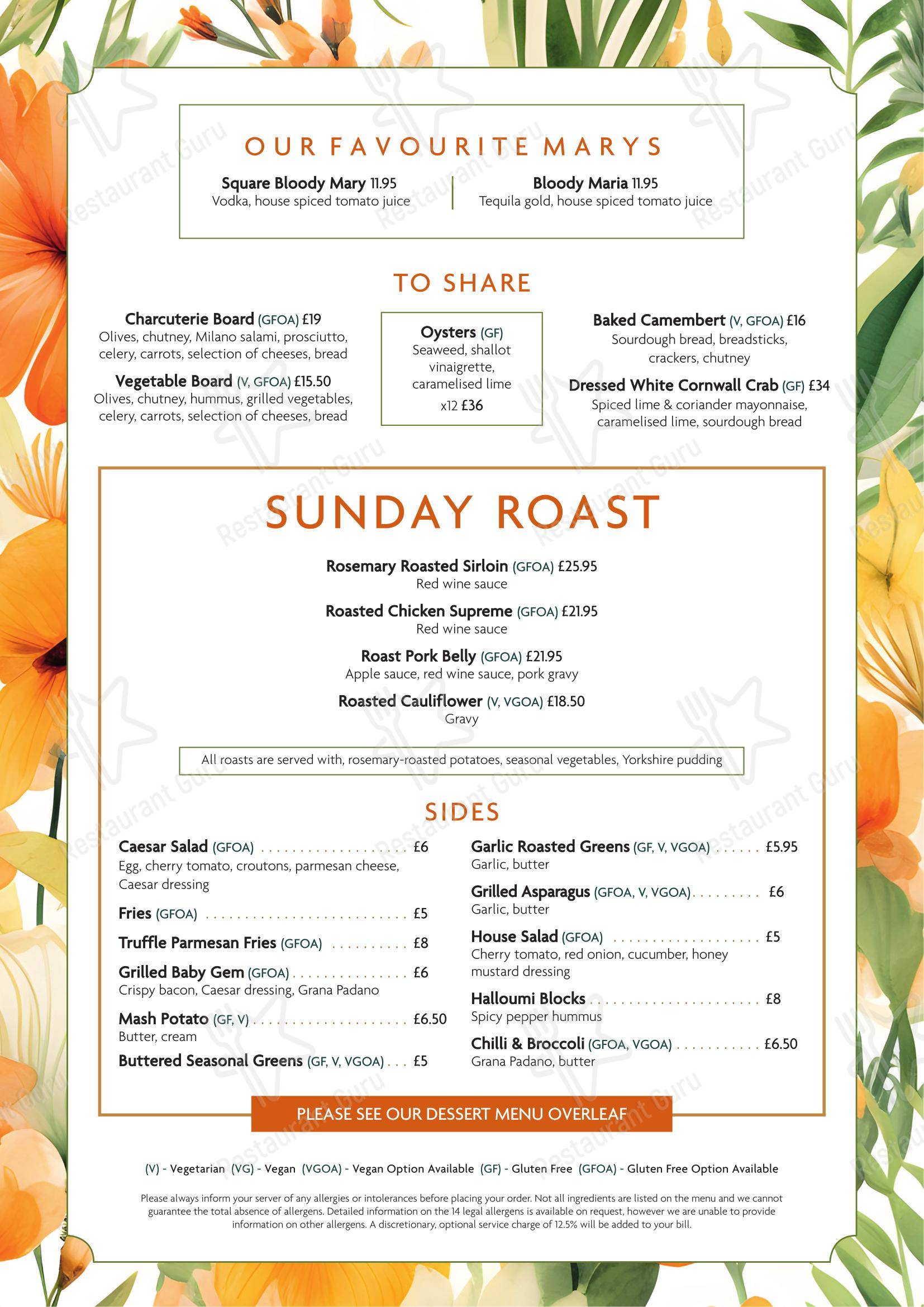 Меню ресторана Square Grill Brasserie Restaurant & Piano Bar Bath - At Home Catering Menu
