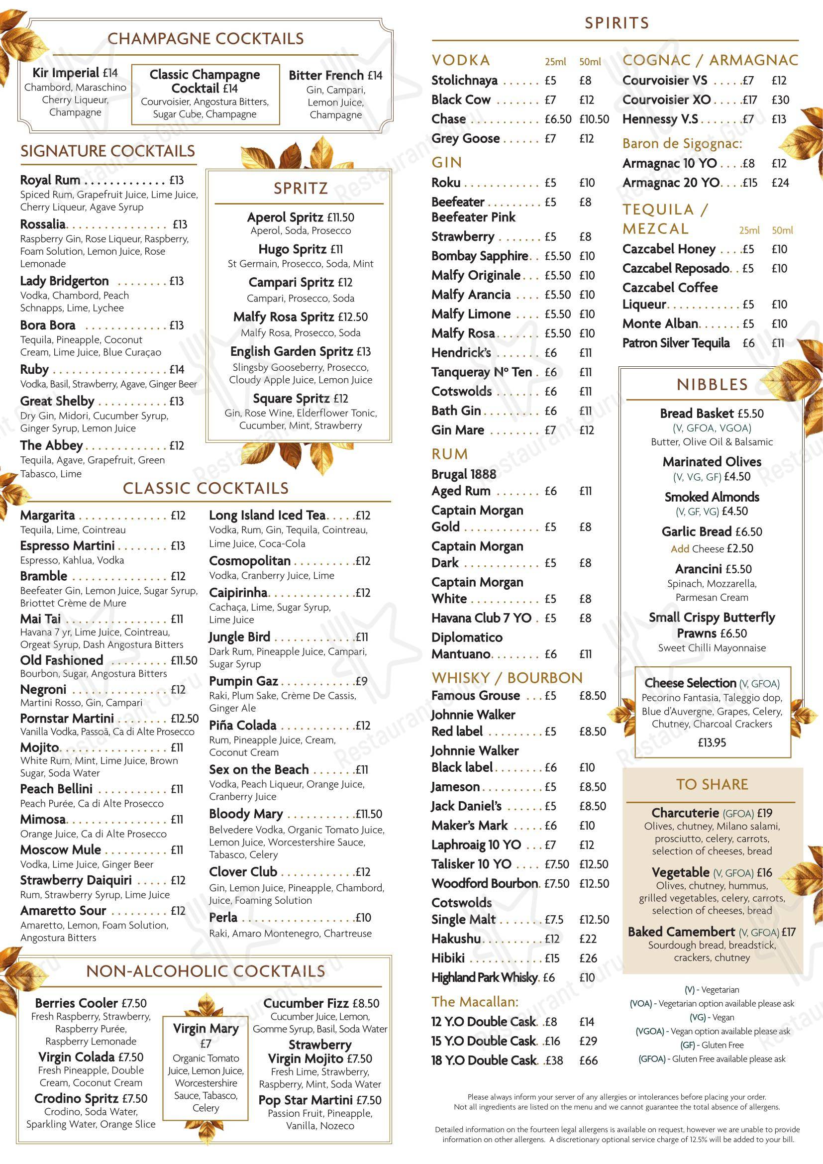 Меню ресторана Square Grill Brasserie Restaurant & Piano Bar Bath - Buffet Menu