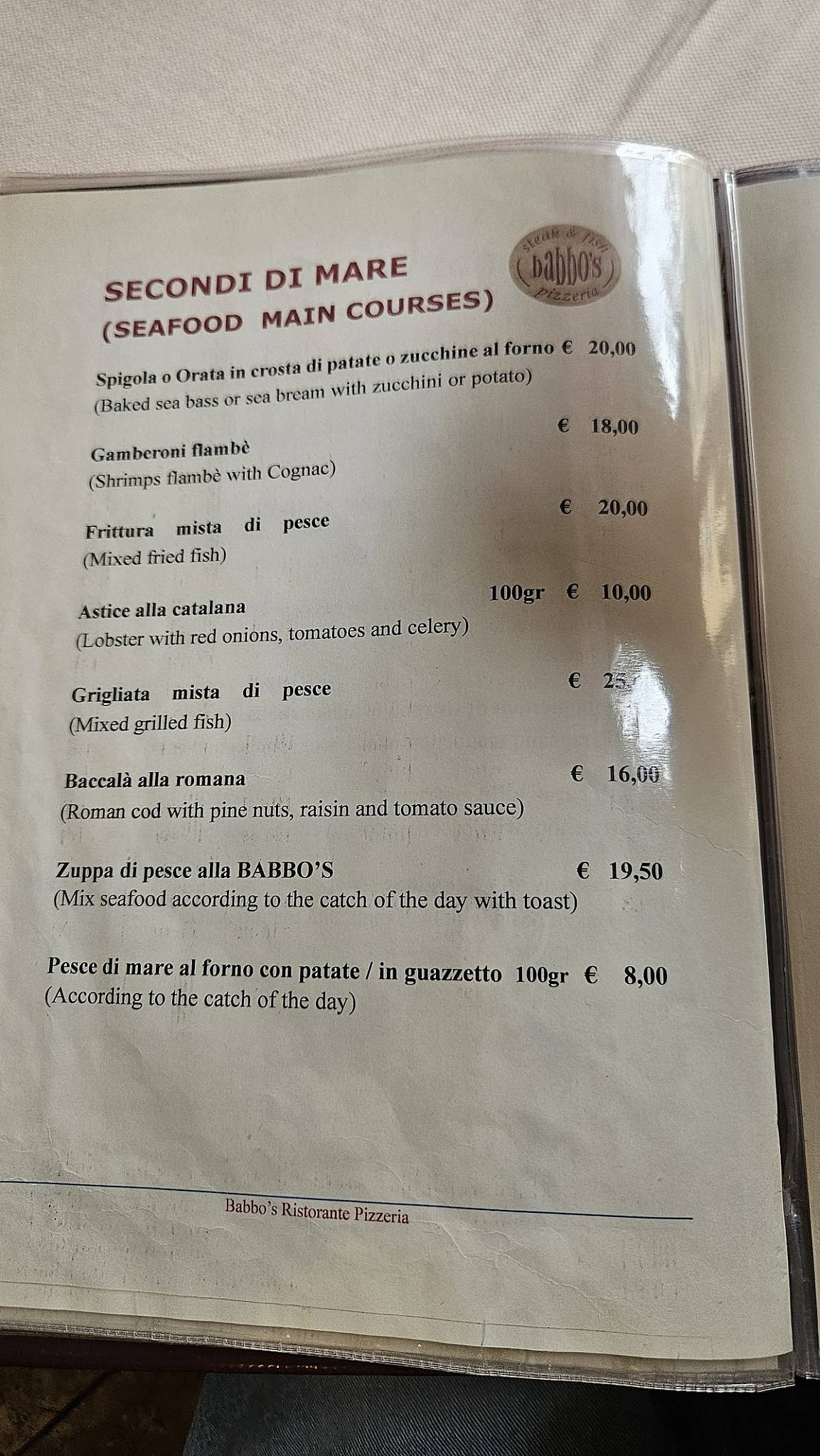 RISTORANTE BABBO’S меню