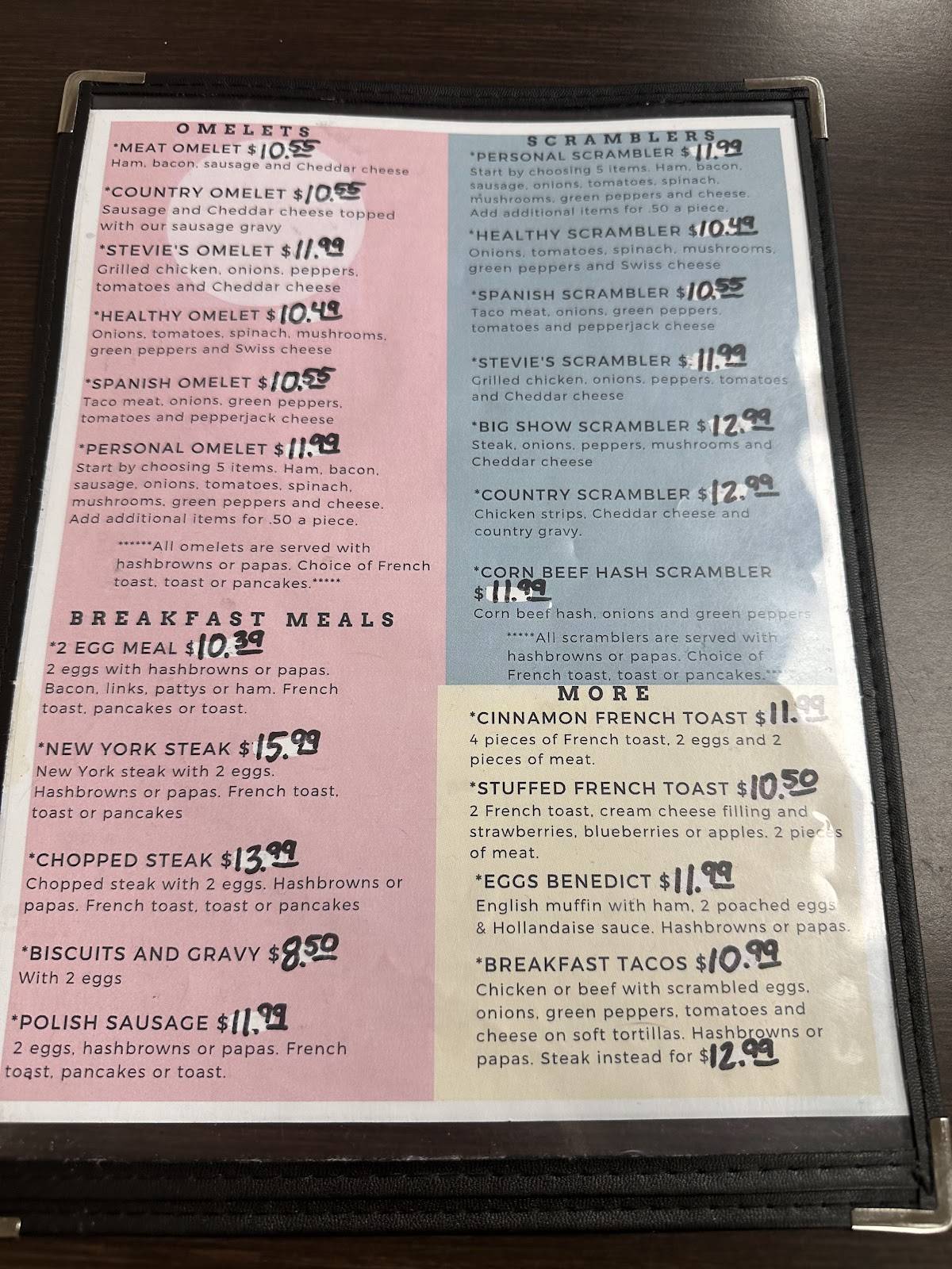 Stevie’s Cafe меню