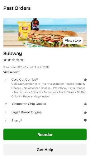 Subway меню