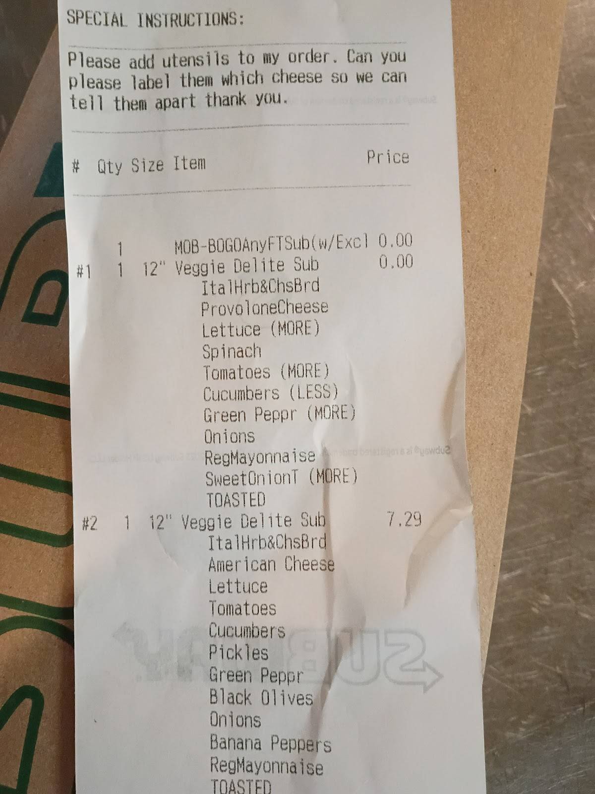 Subway меню