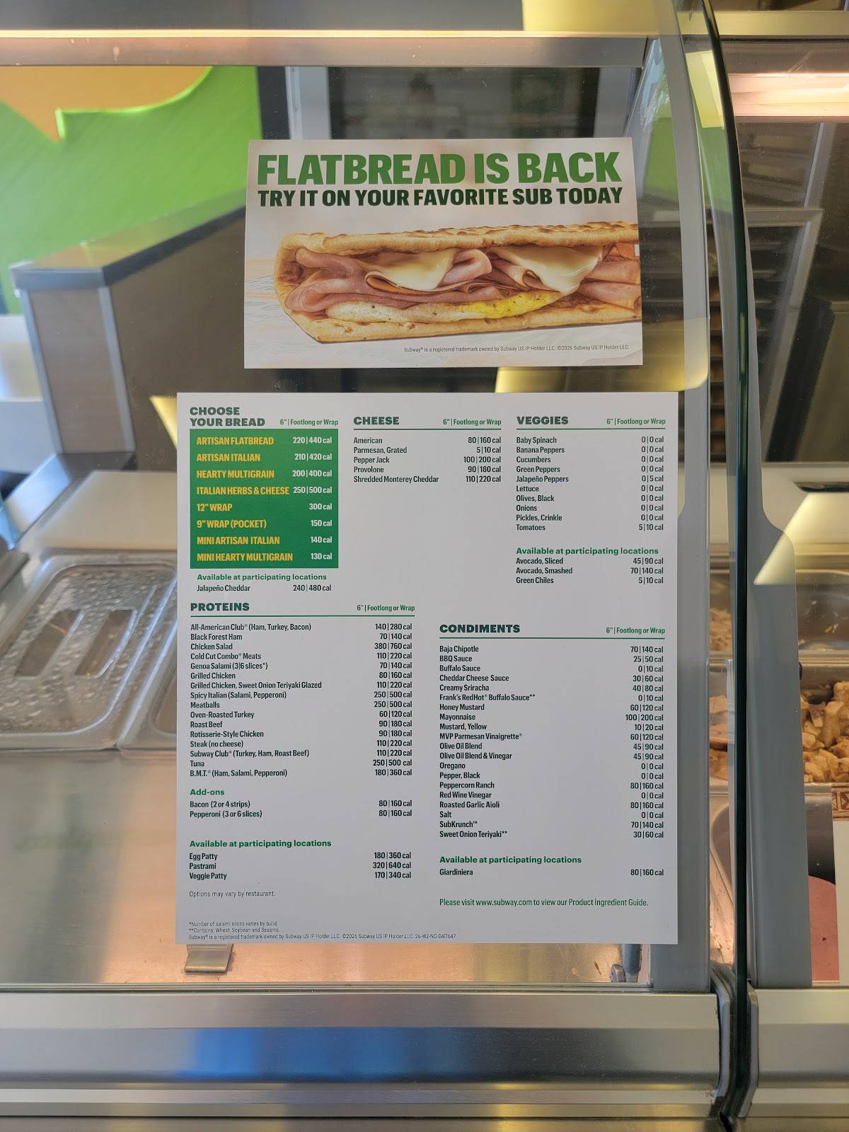 Subway меню