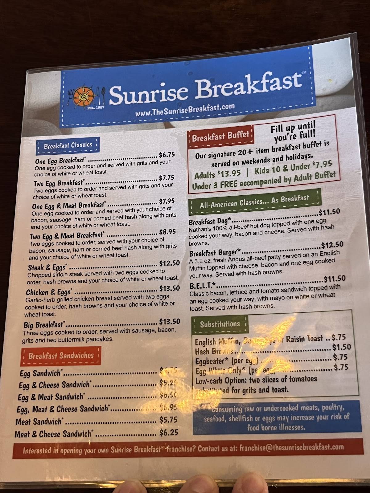 Sunrise Breakfast меню