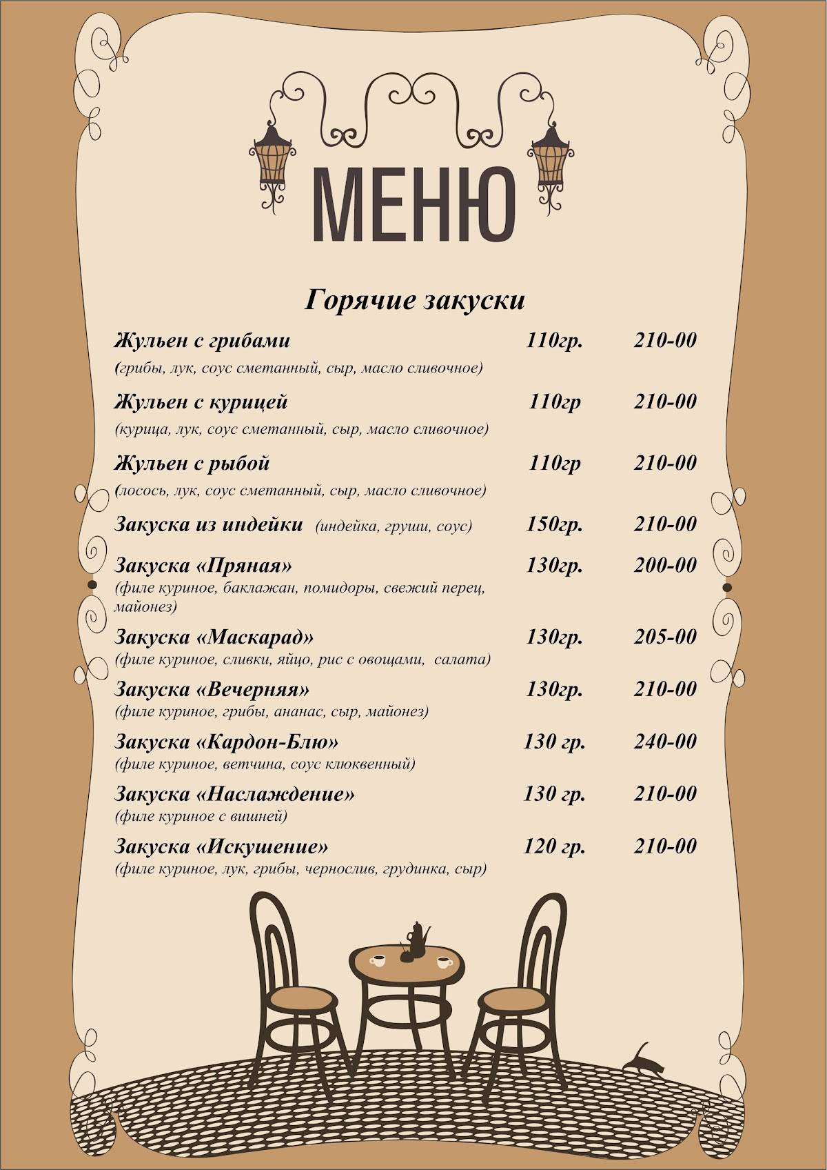 Цезарь меню