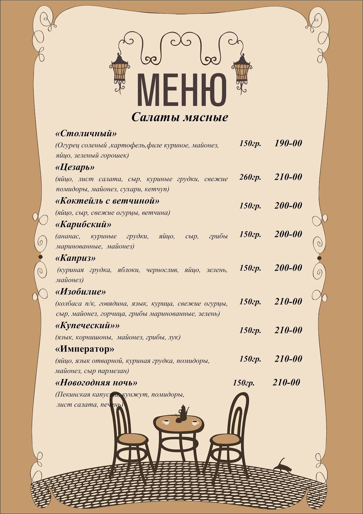Цезарь меню