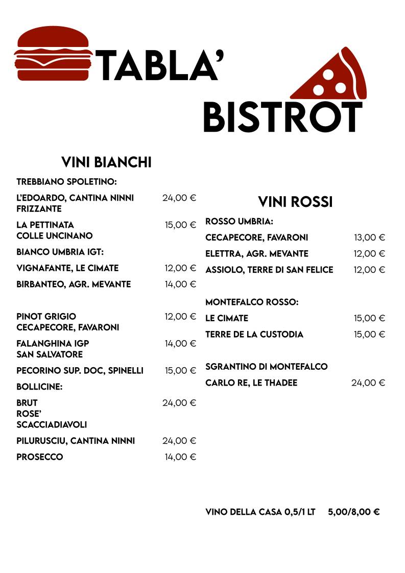 Tablà Bistrot меню