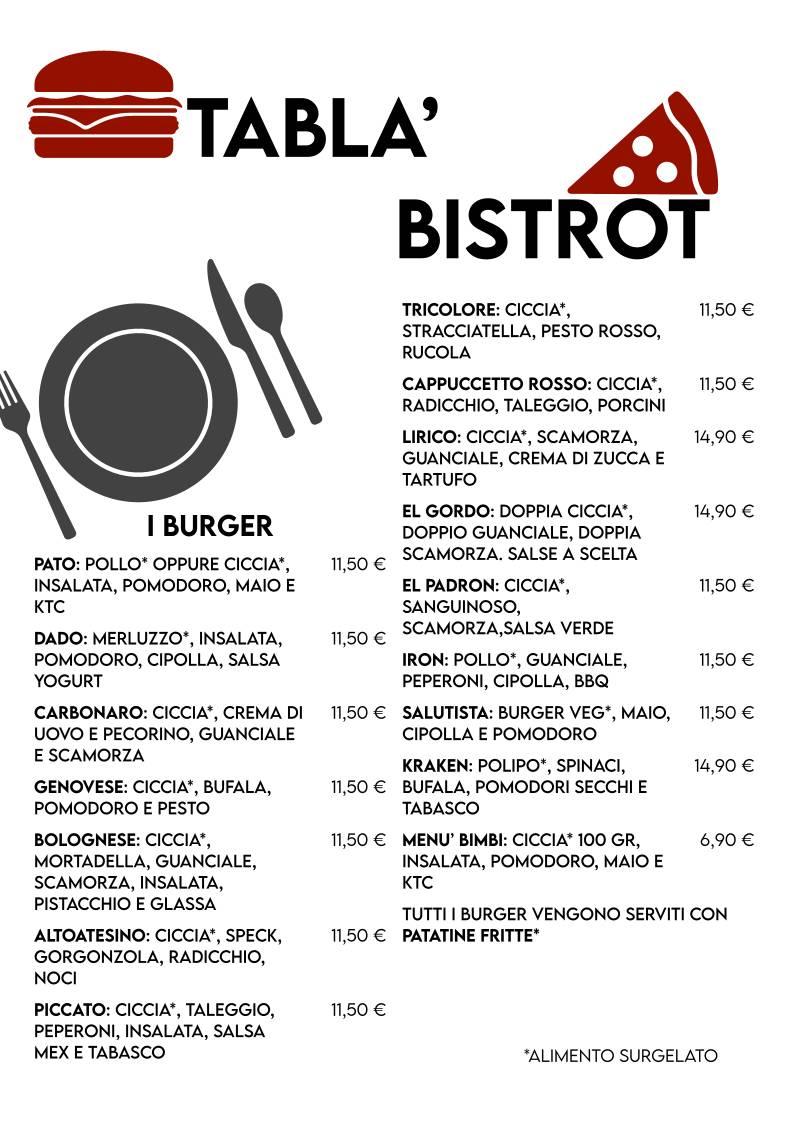 Tablà Bistrot меню