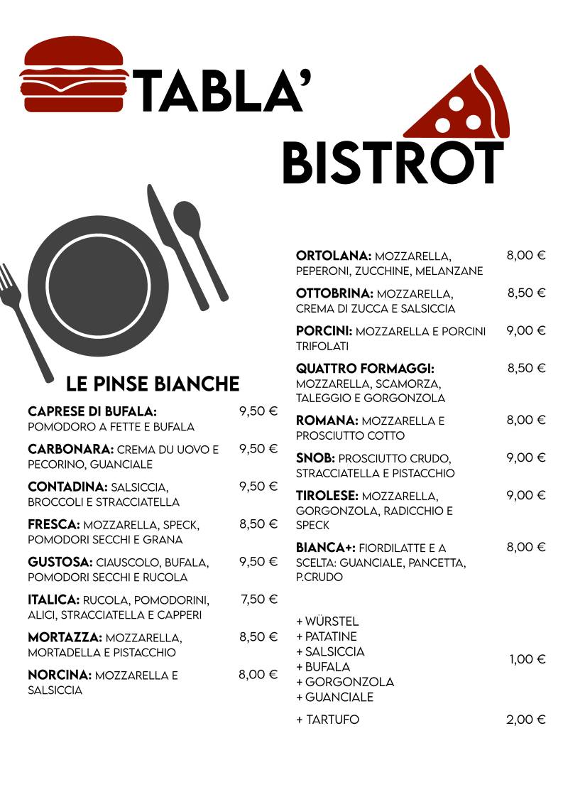 Tablà Bistrot меню
