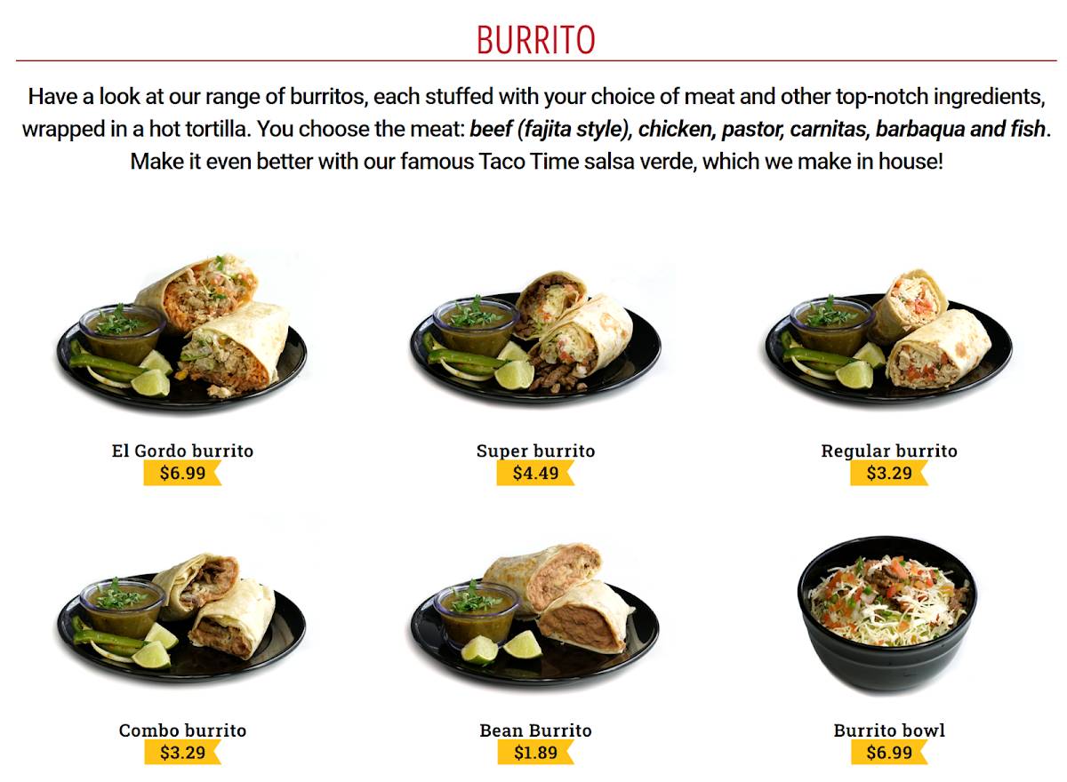 Taco Time Mexican Grill меню
