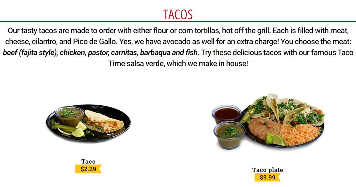 Taco Time Mexican Grill меню
