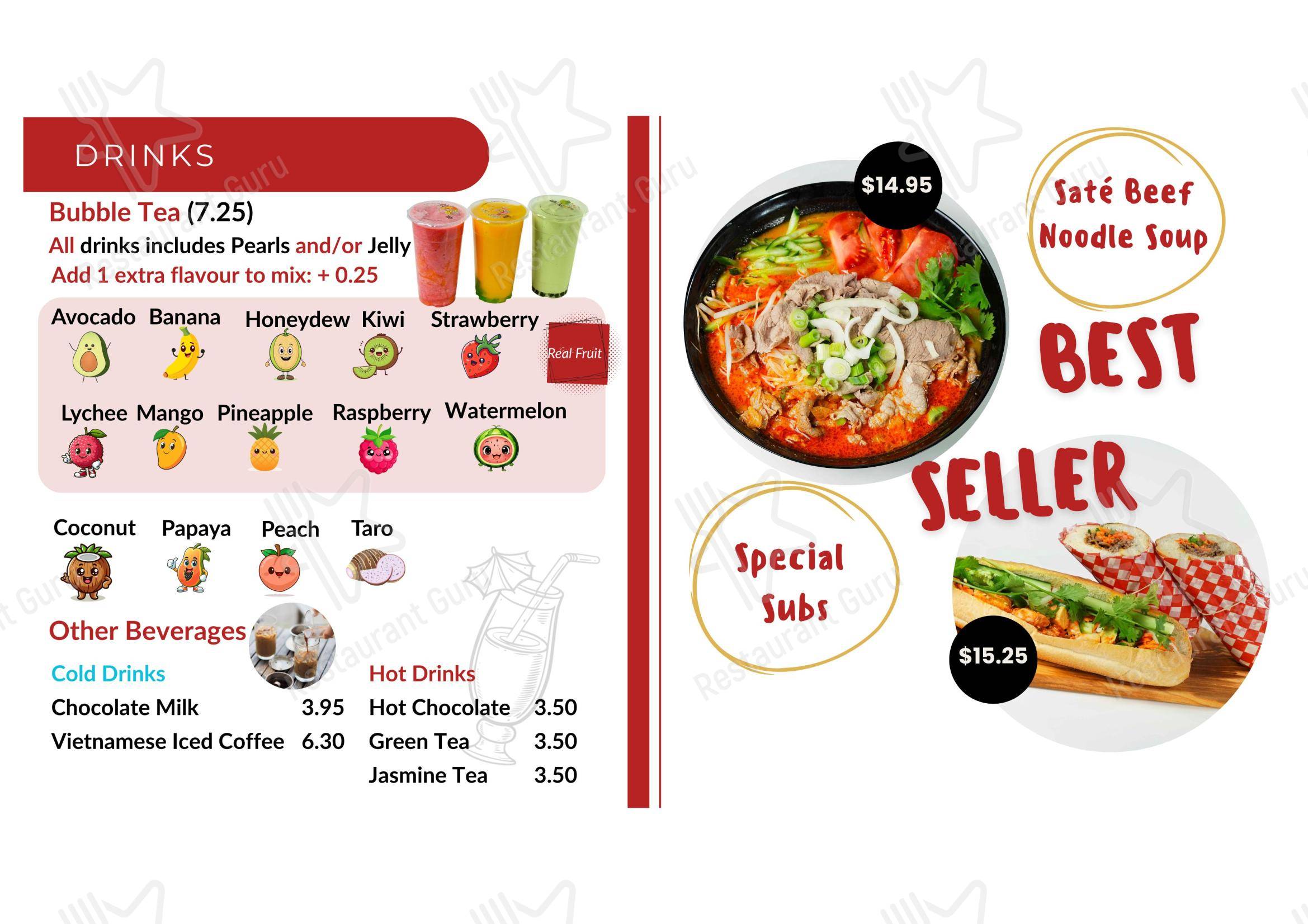Меню ресторана Tang Vietnamese Subs & Grill
