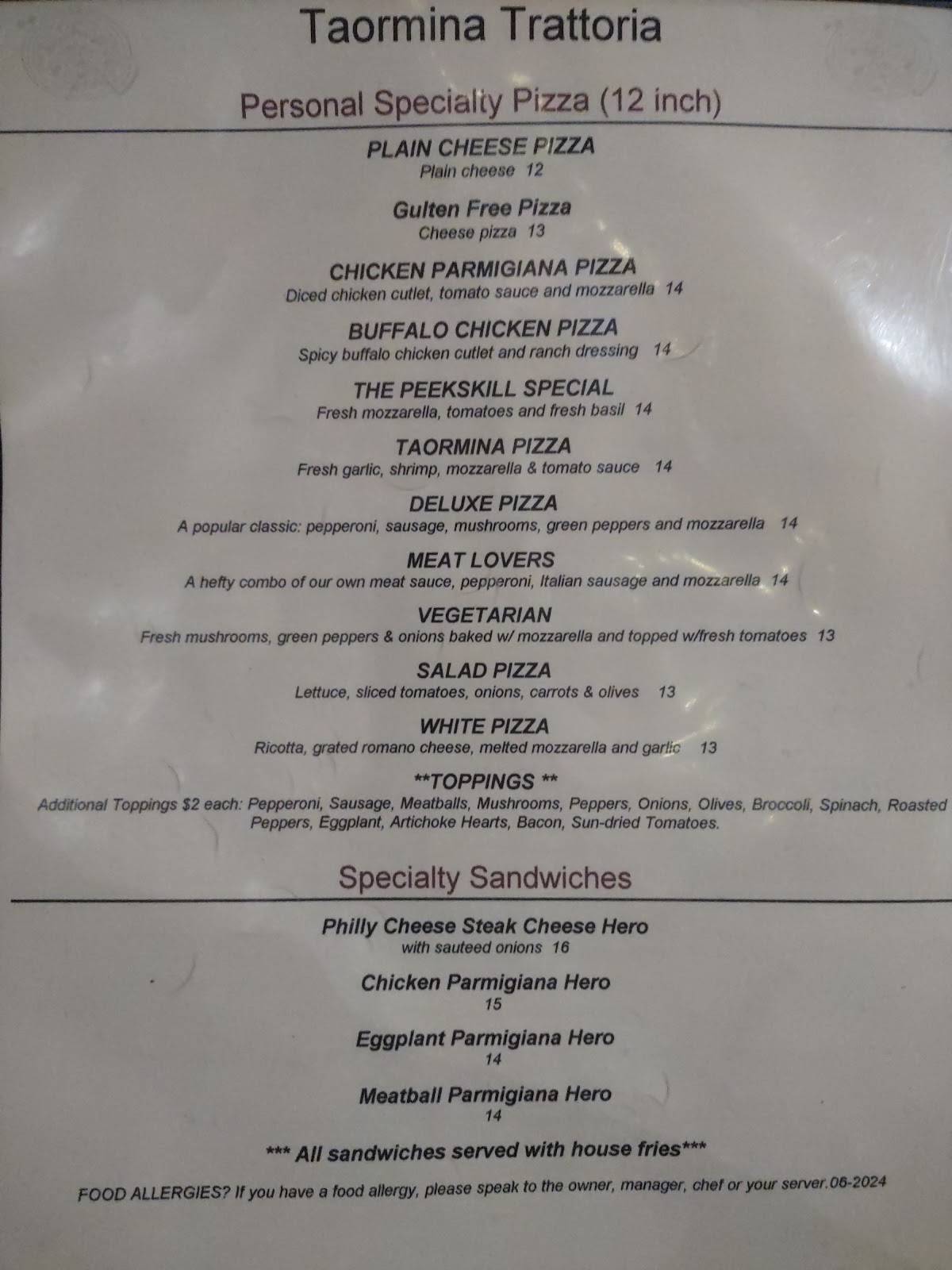 Taormina Trattoria меню