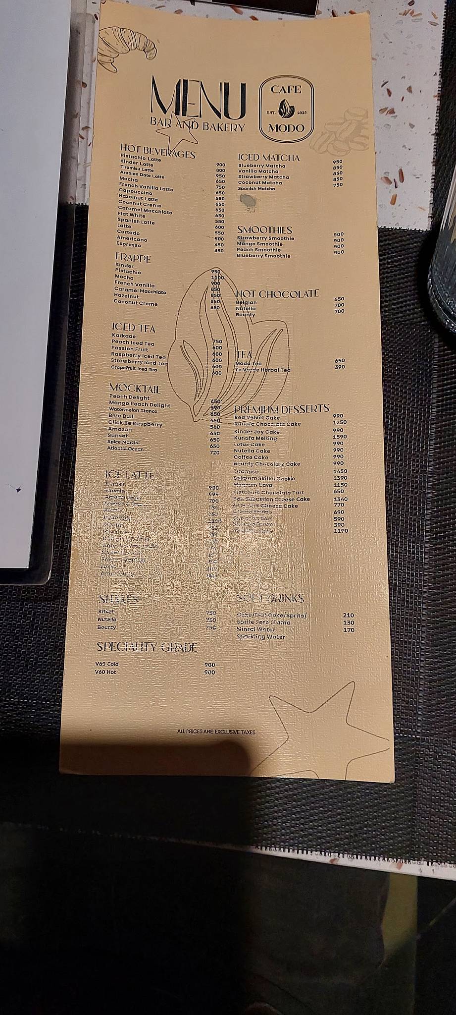 Tavolo multan меню