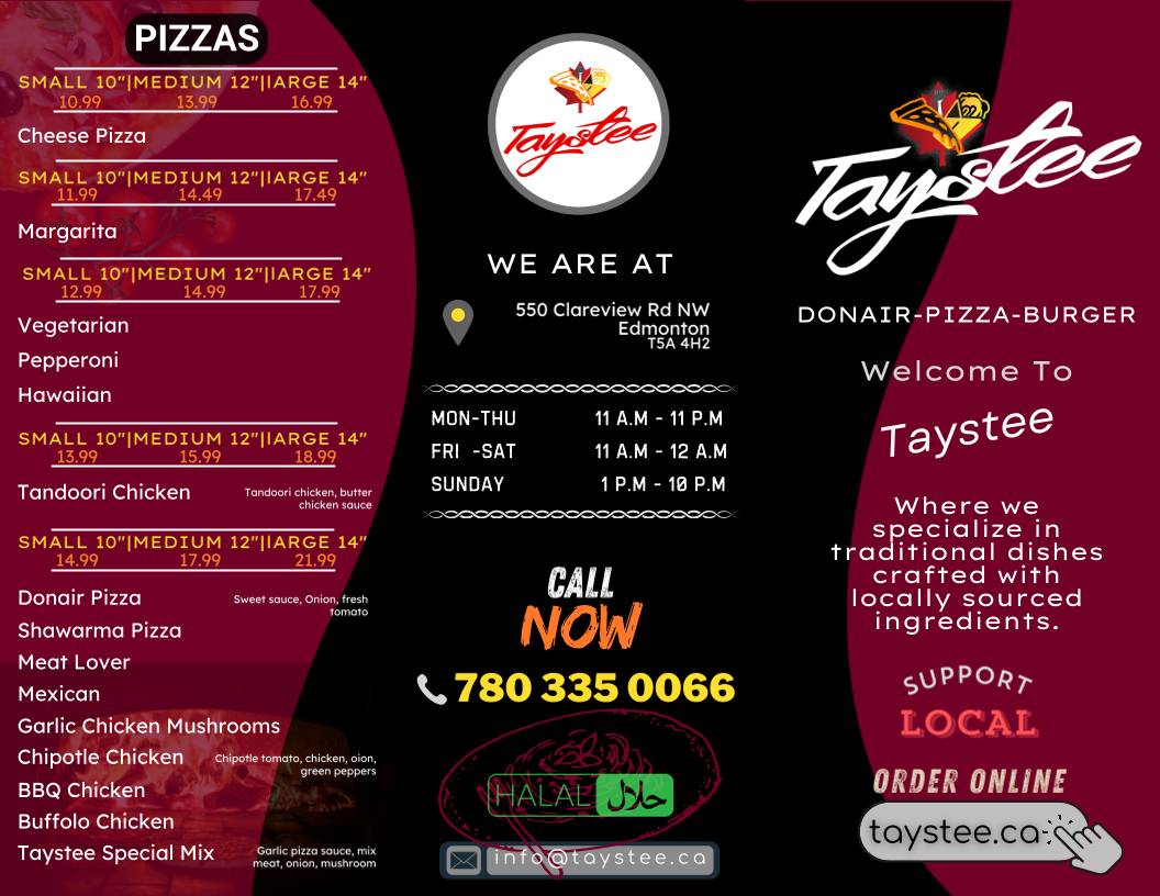 Taystee Donair & Pizza меню