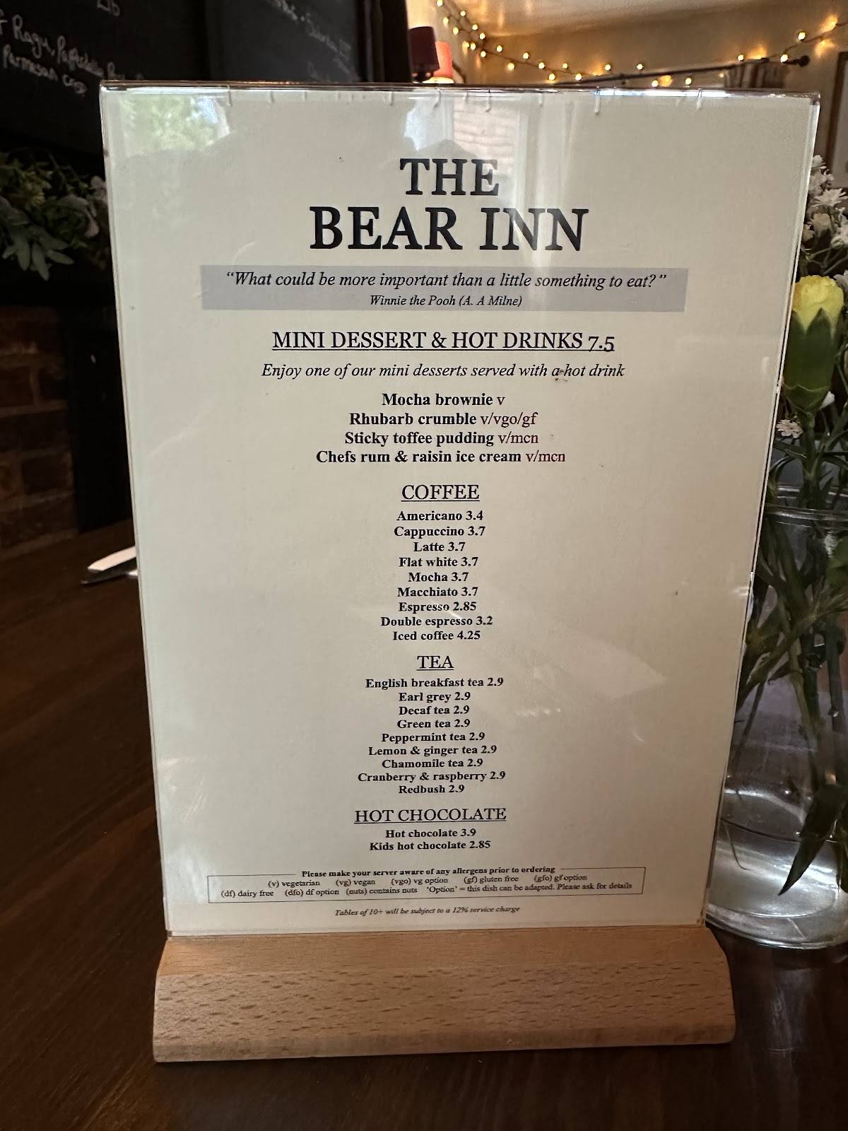 The Bear Inn меню
